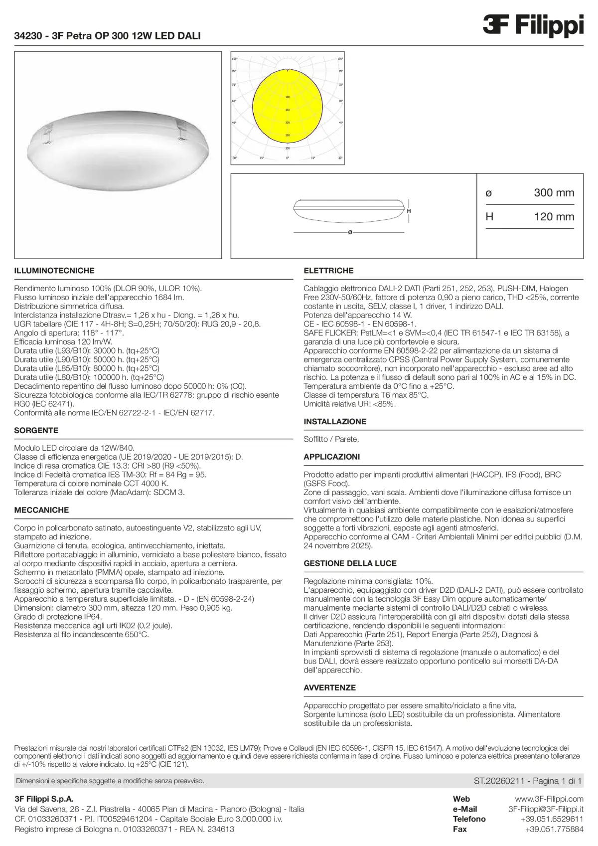 34230 - 3F Petra OP 300 12W LED DALI - Datasheet - it