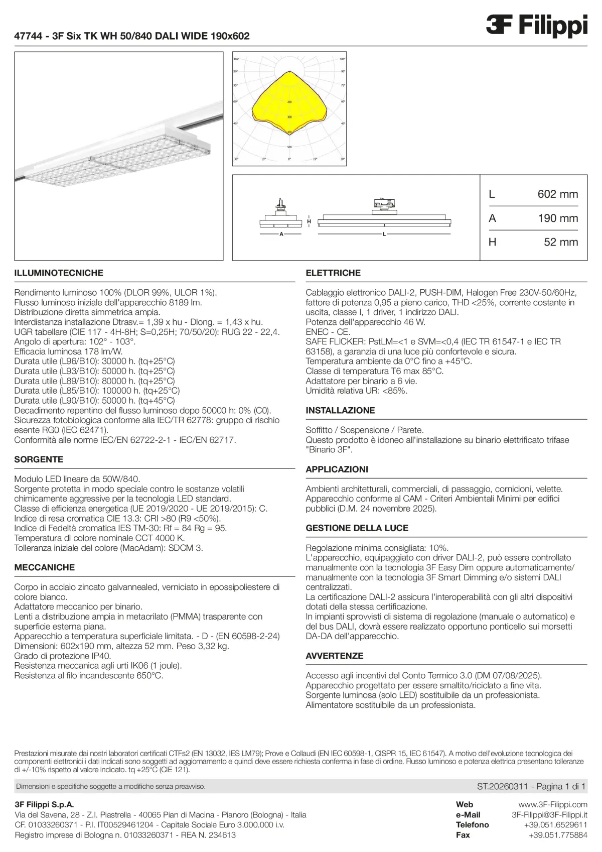 47744 - 3F Six TK WH 50-840 DALI WIDE 190x602 - Datasheet - it
