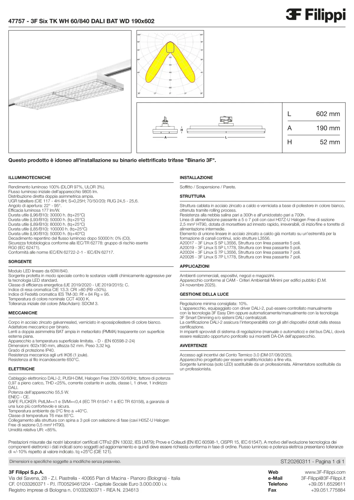 47757 - 3F Six TK WH 60-840 DALI BAT WD 190x602 - Datasheet - it