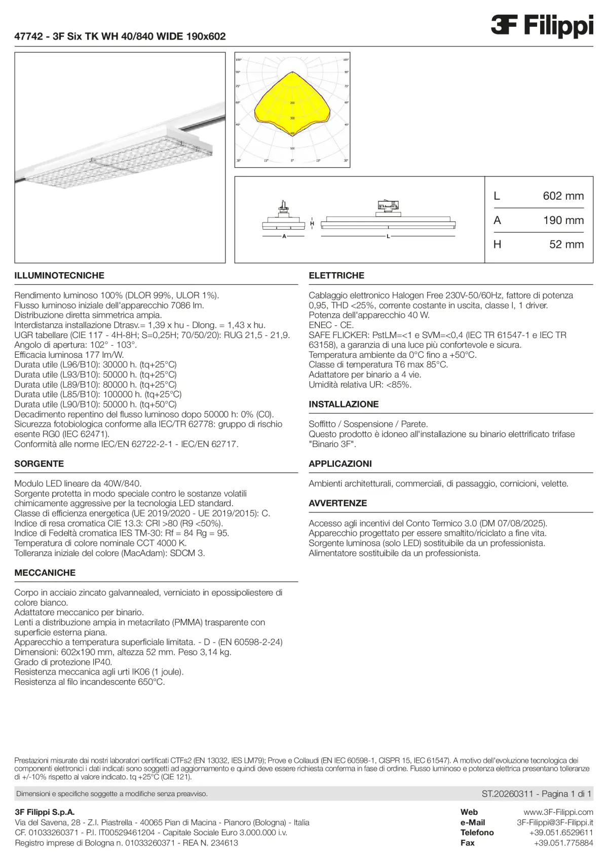 47742 - 3F Six TK WH 40-840 WIDE 190x602 - Datasheet - it