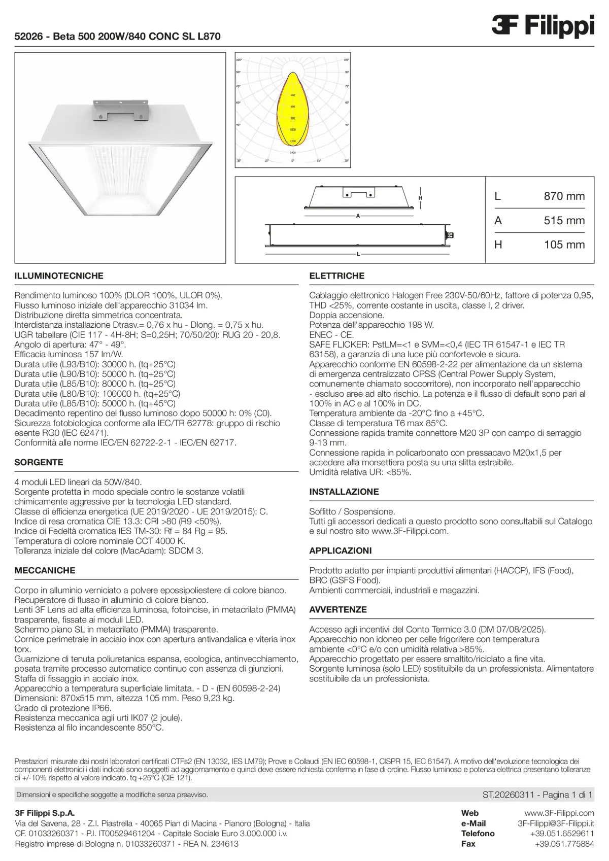 52026 - Beta 500 200W-840 CONC SL L870 - Datasheet - it