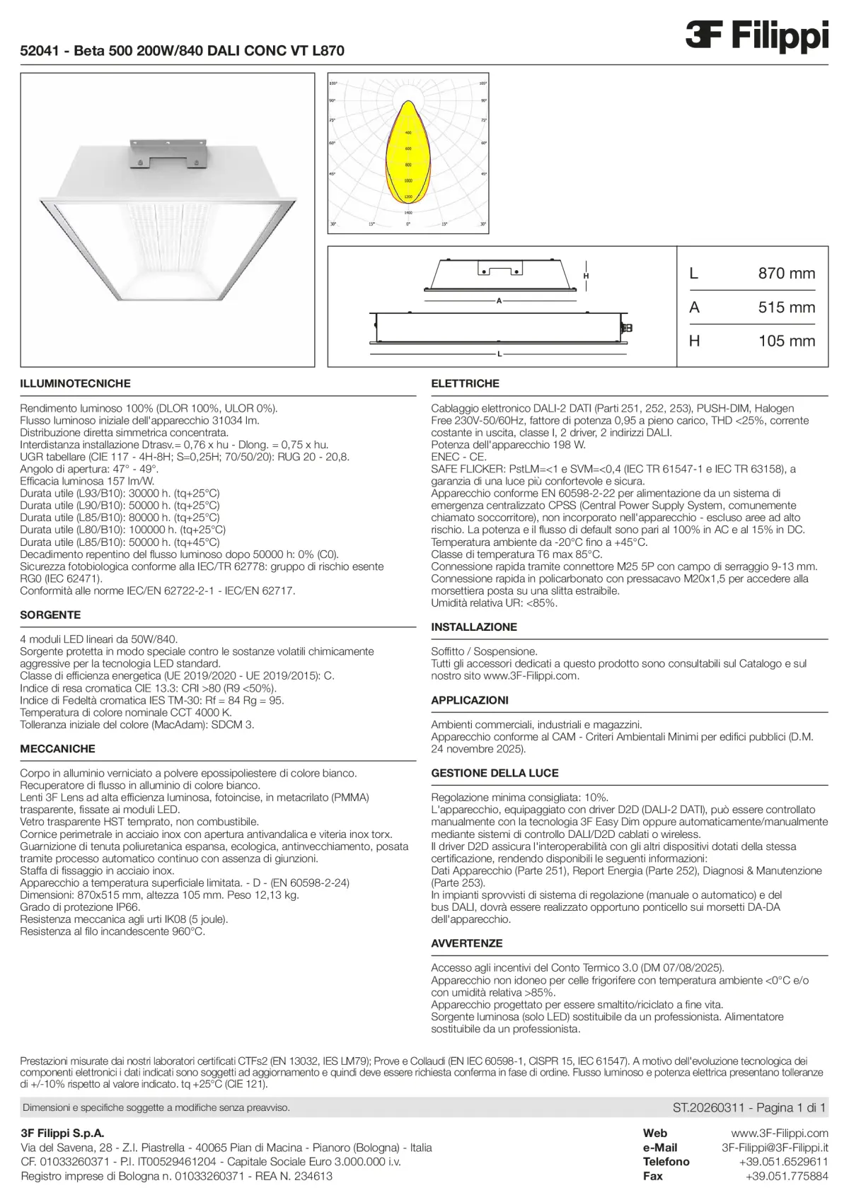 52041 - Beta 500 200W-840 DALI CONC VT L870 - Datasheet - it