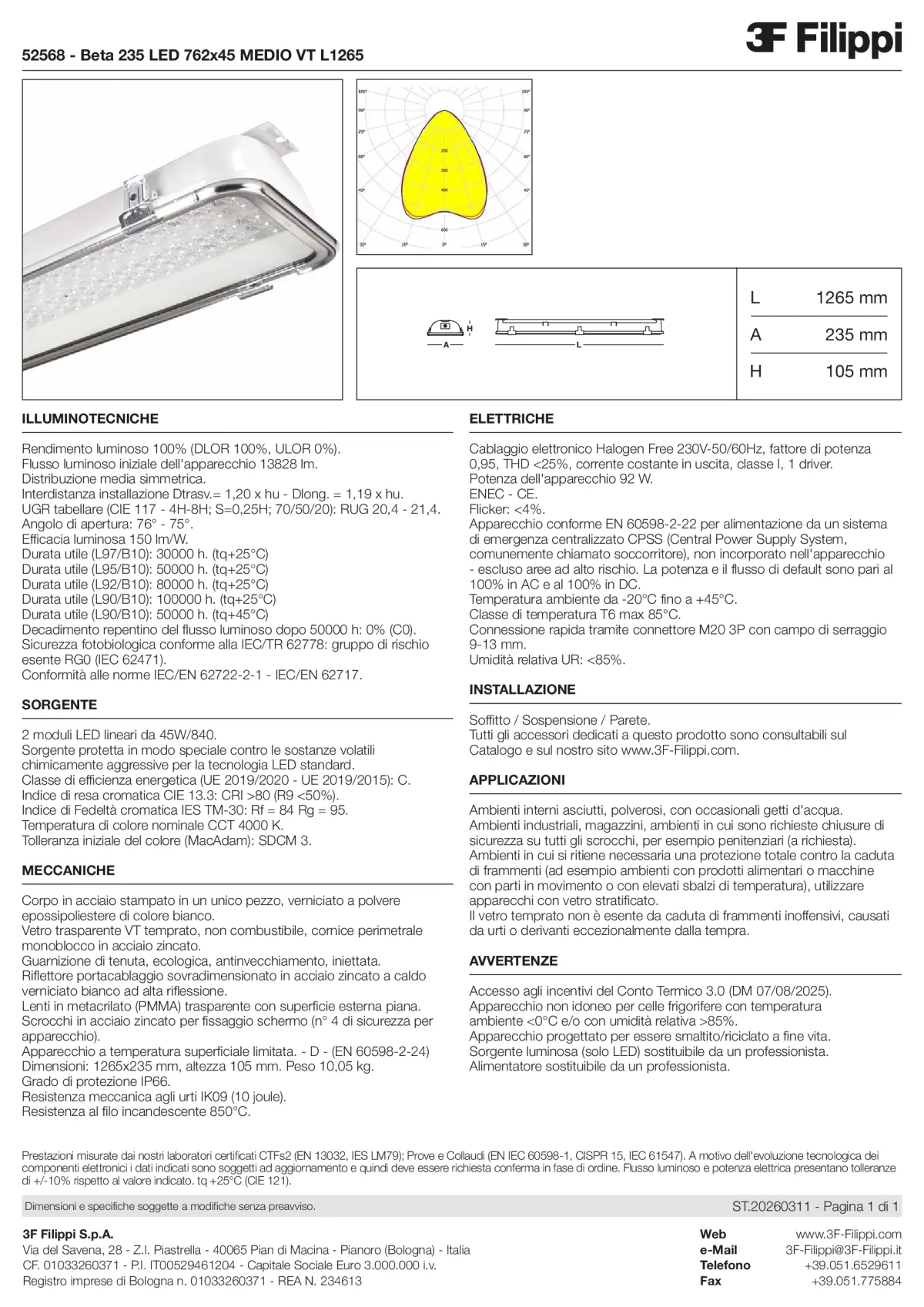 52568 - Beta 235 LED 762x45 MEDIO VT L1265 - Datasheet - it