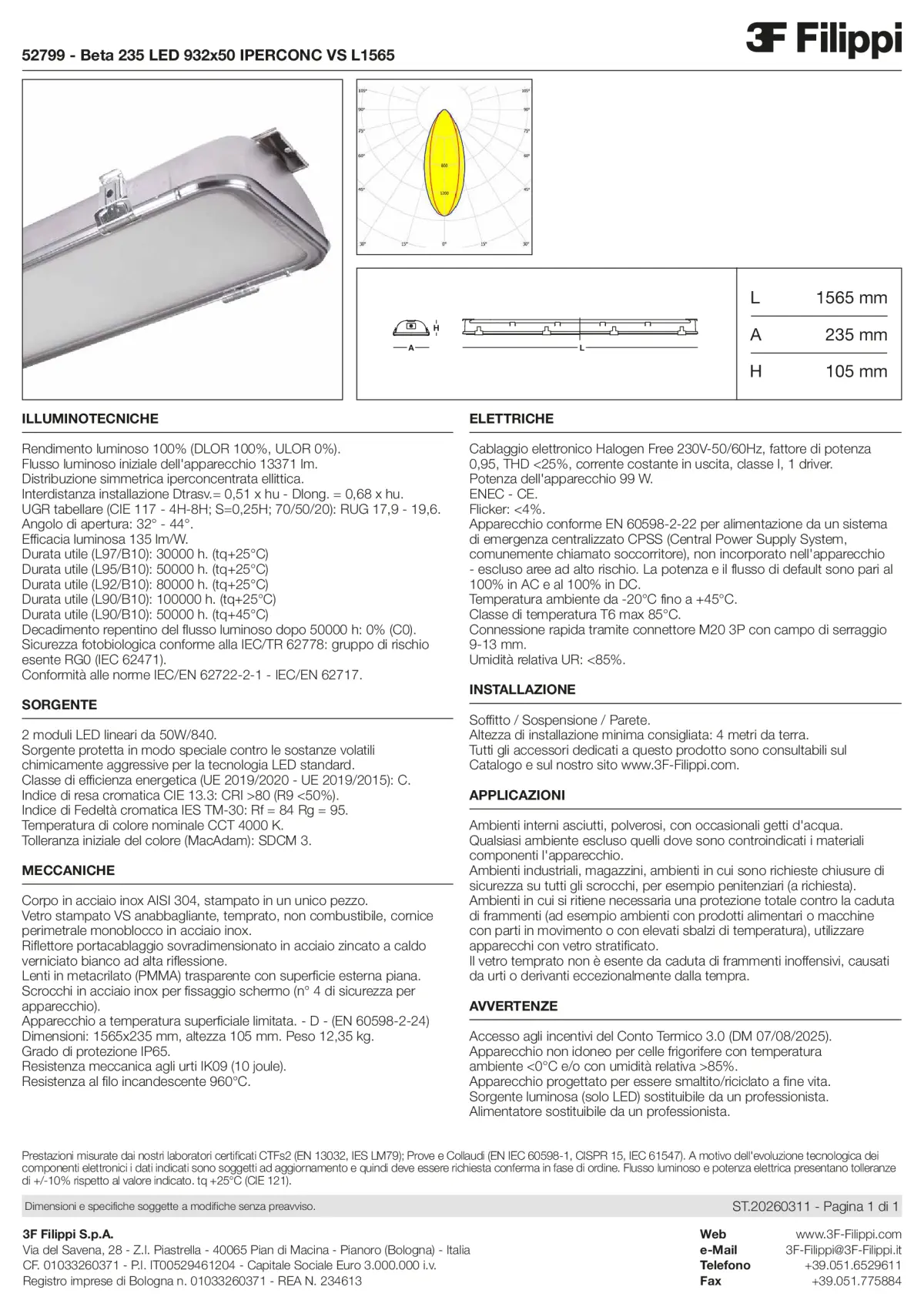 52799 - Beta 235 LED 932x50 IPERCONC VS L1565 - Datasheet - it
