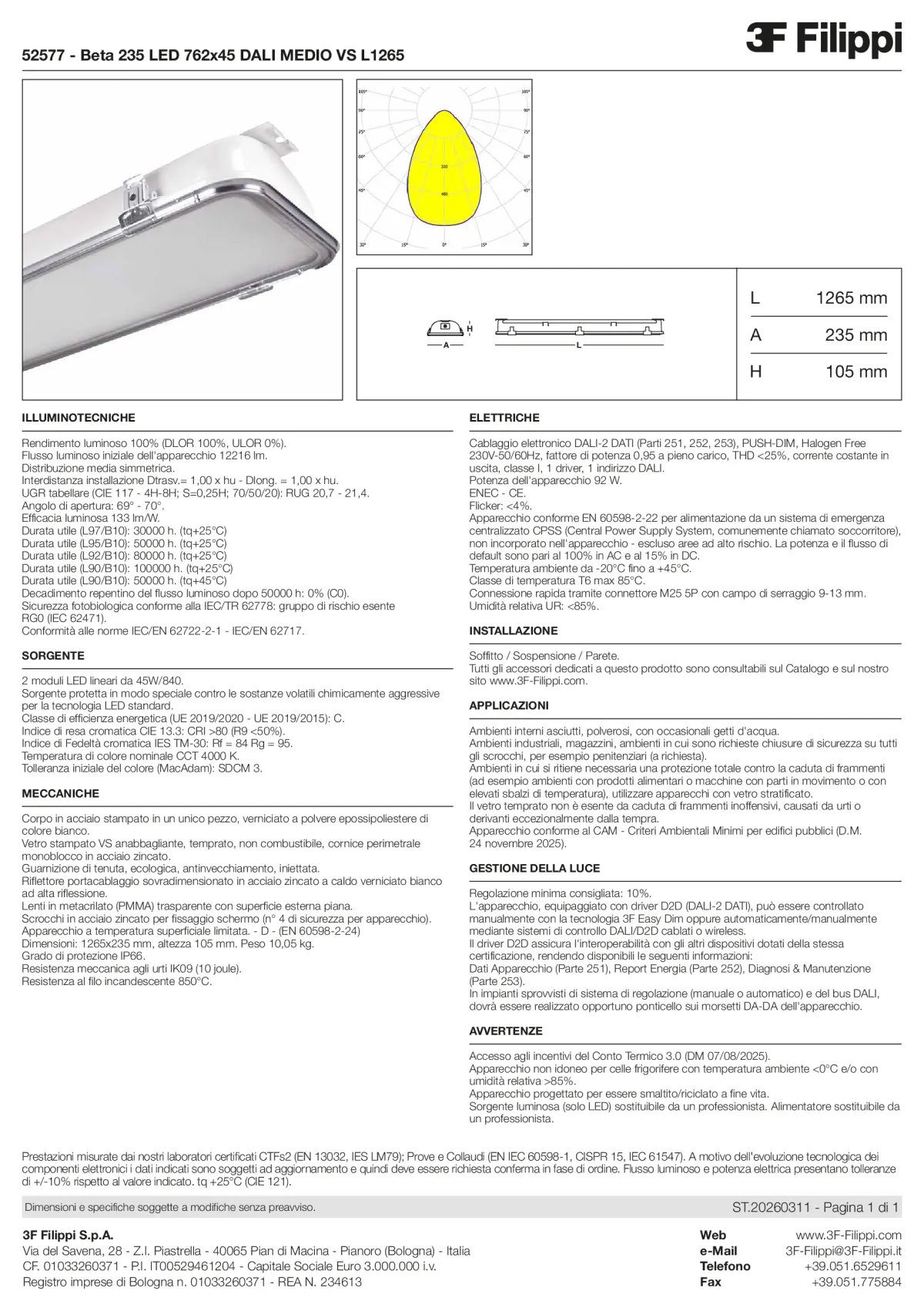 52577 - Beta 235 LED 762x45 DALI MEDIO VS L1265 - Datasheet - it