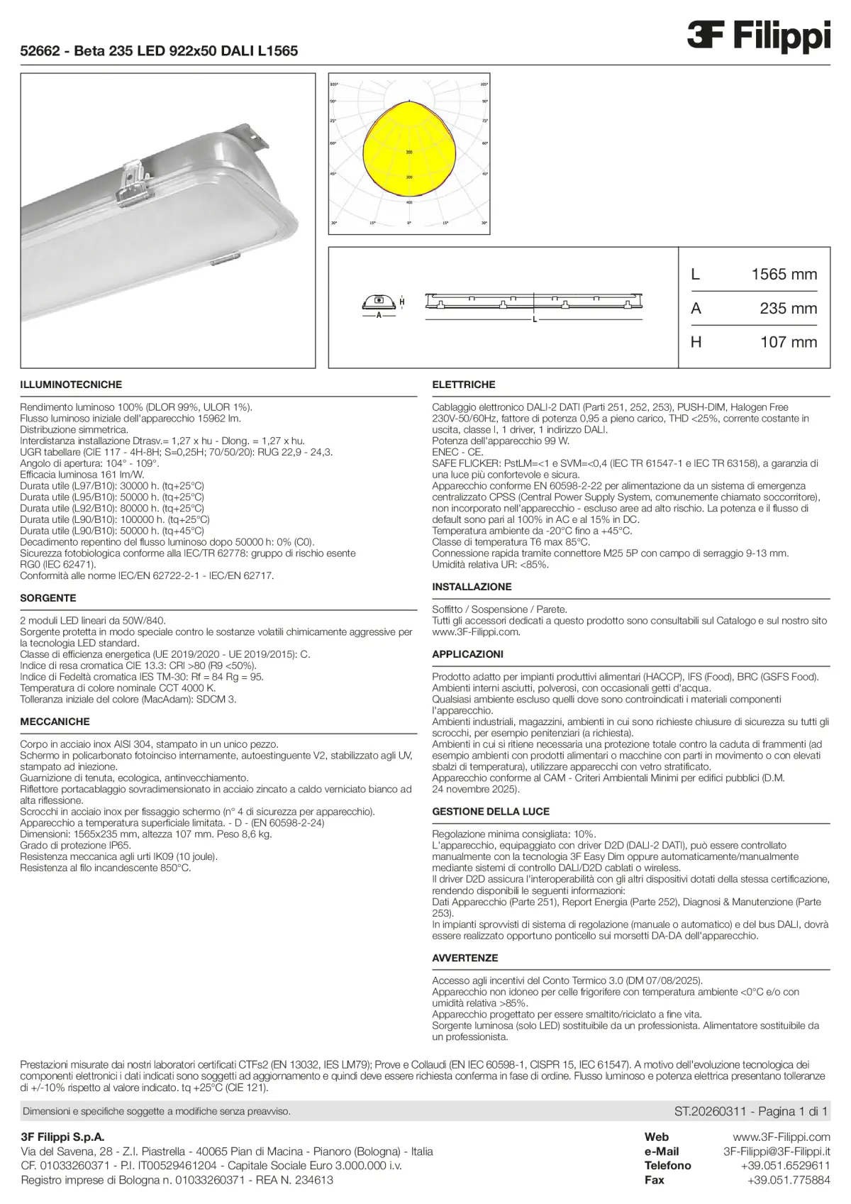 52662 - Beta 235 LED 922x50 DALI L1565 - Datasheet - it