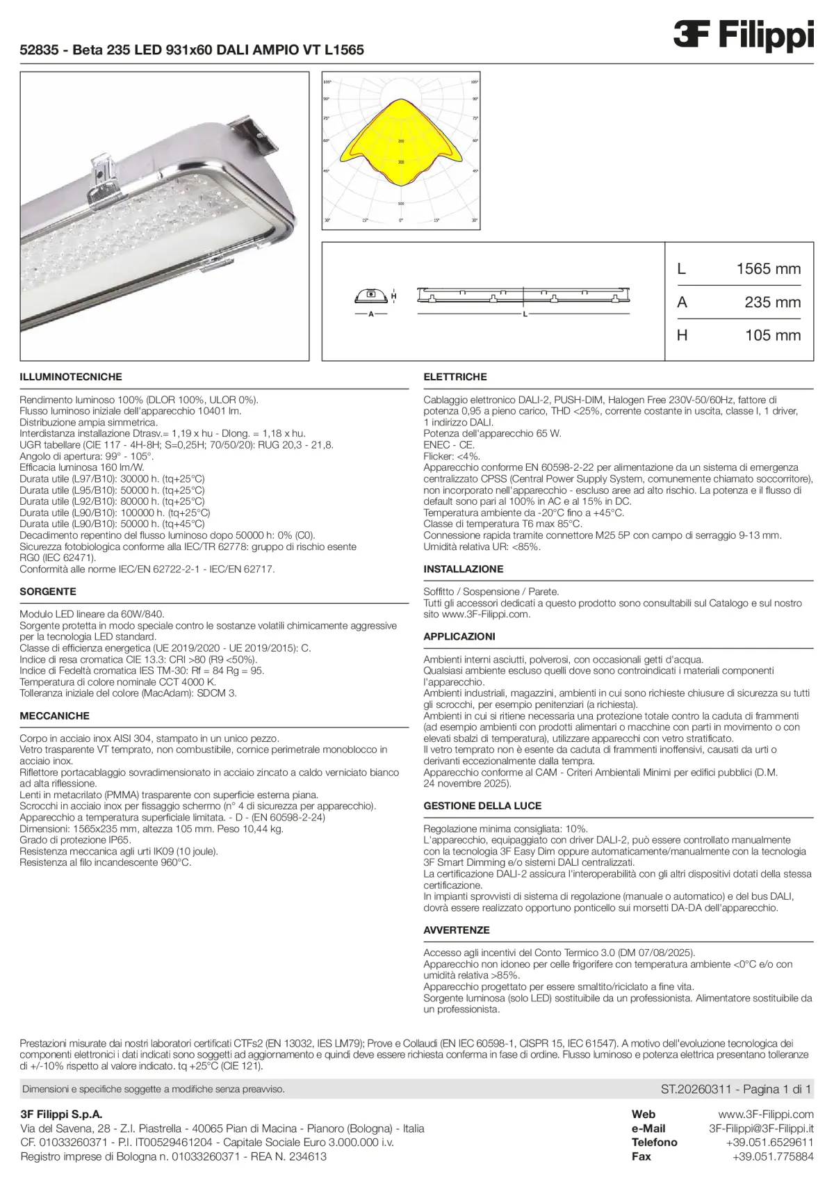 52835 - Beta 235 LED 931x60 DALI AMPIO VT L1565 - Datasheet - it