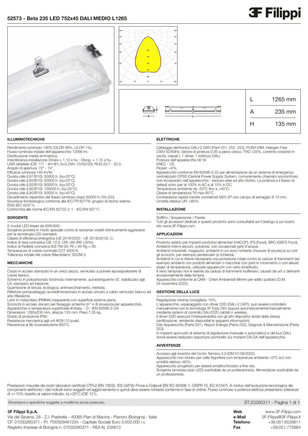 52573 - Beta 235 LED 752x45 DALI MEDIO L1265 - Datasheet - it