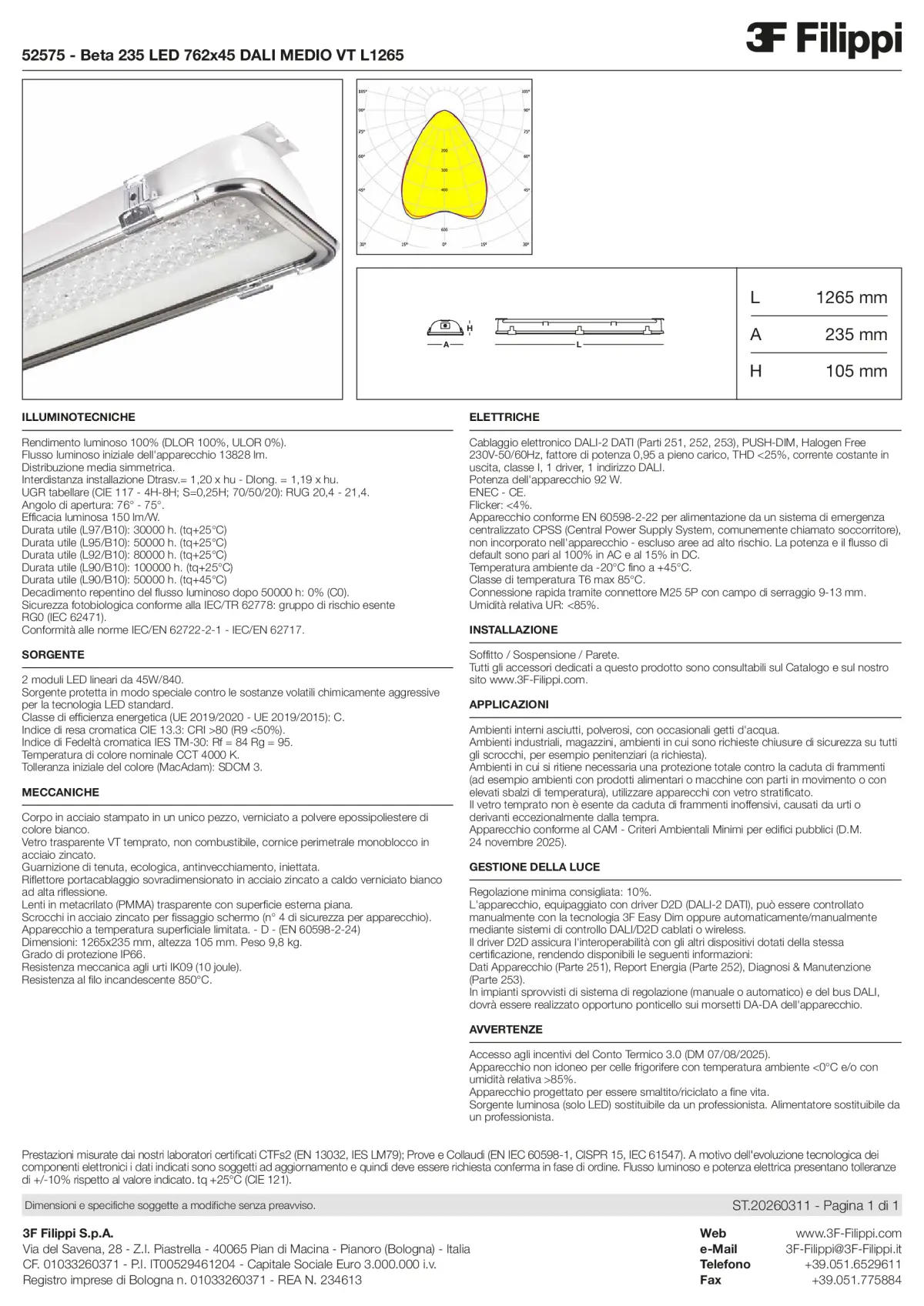 52575 - Beta 235 LED 762x45 DALI MEDIO VT L1265 - Datasheet - it