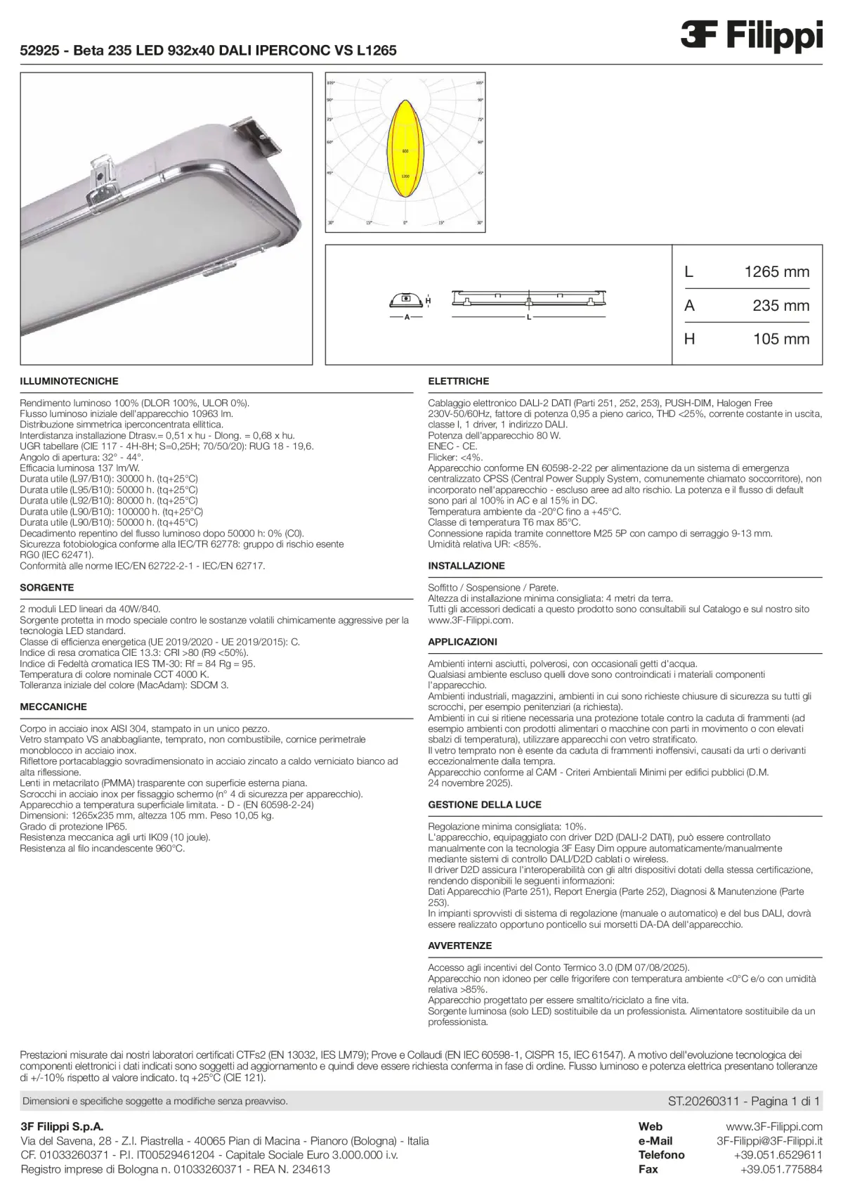 52925 - Beta 235 LED 932x40 DALI IPERCONC VS L1265 - Datasheet - it