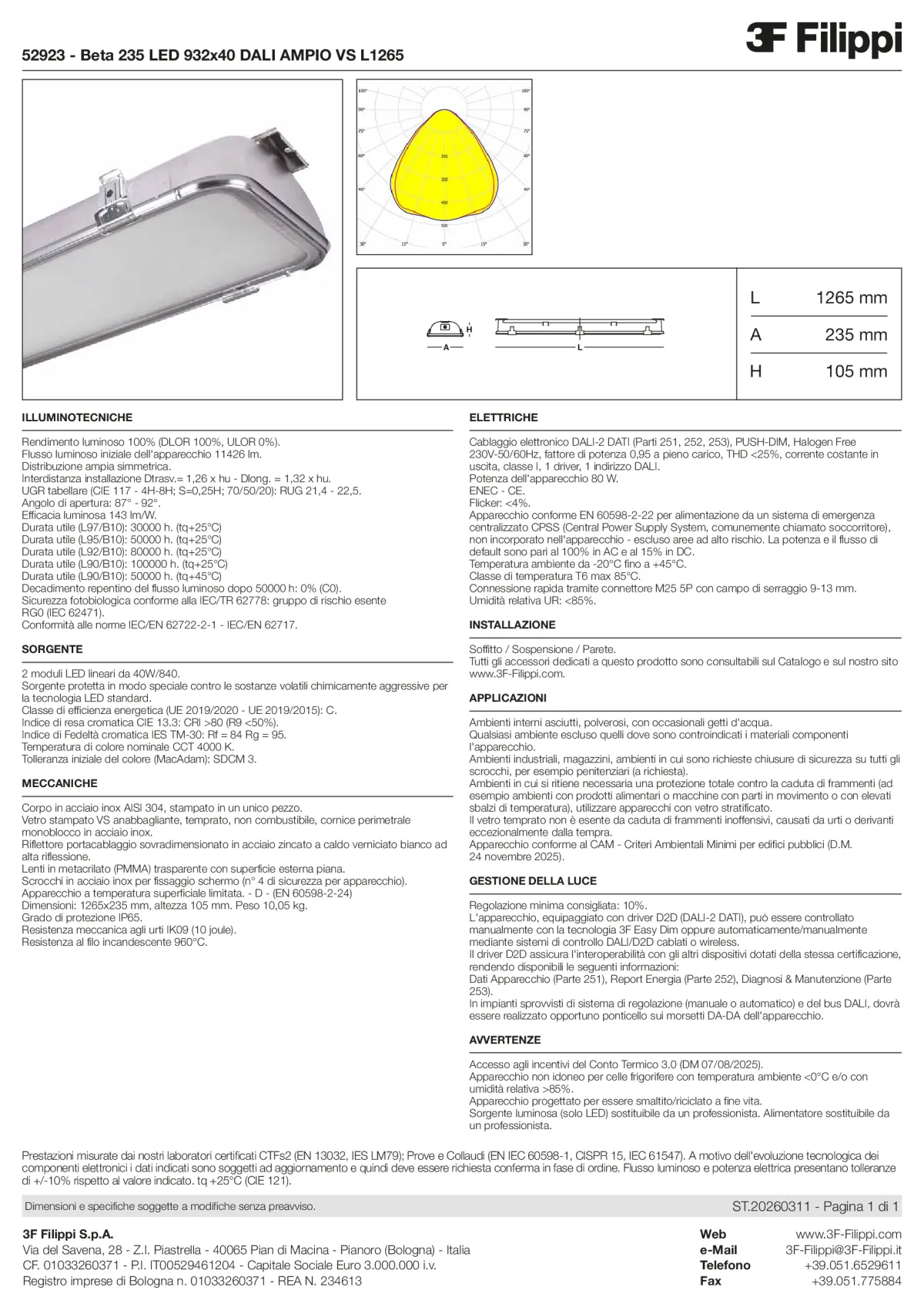 52923 - Beta 235 LED 932x40 DALI AMPIO VS L1265 - Datasheet - it