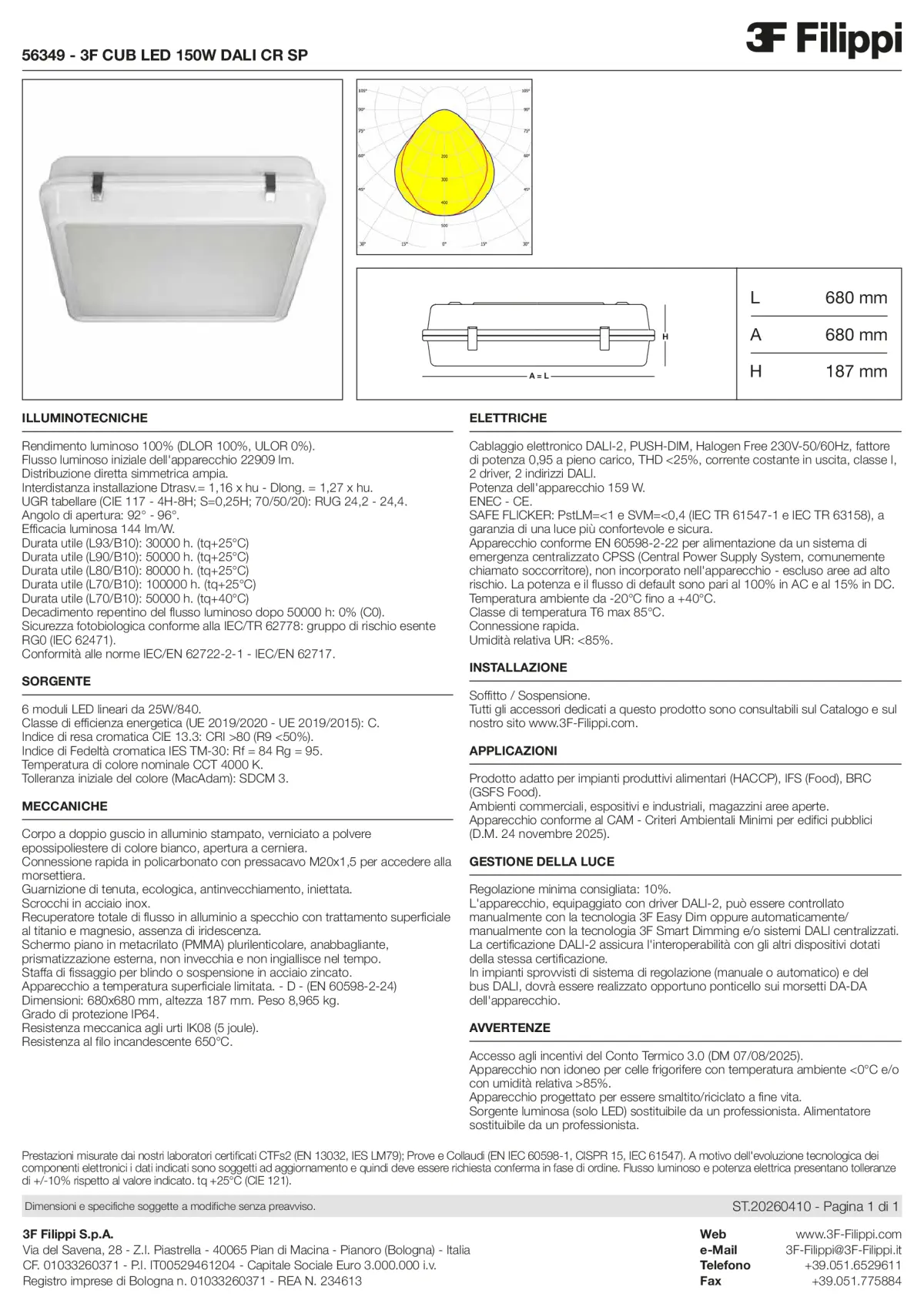56349 - 3F CUB LED 150W DALI CR SP - Datasheet - it