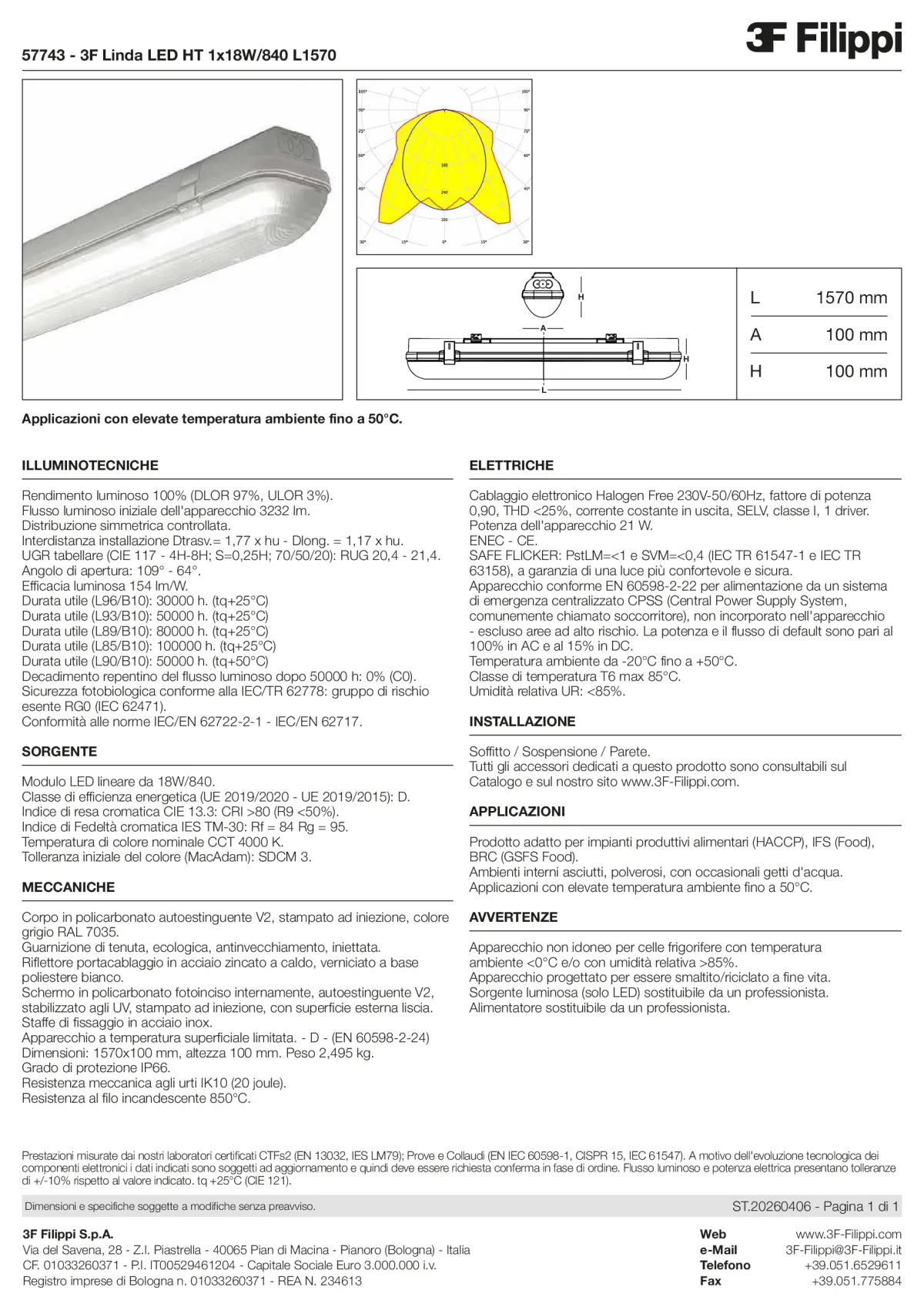 57743 - 3F Linda LED HT 1x18W-840 L1570 - Datasheet - it