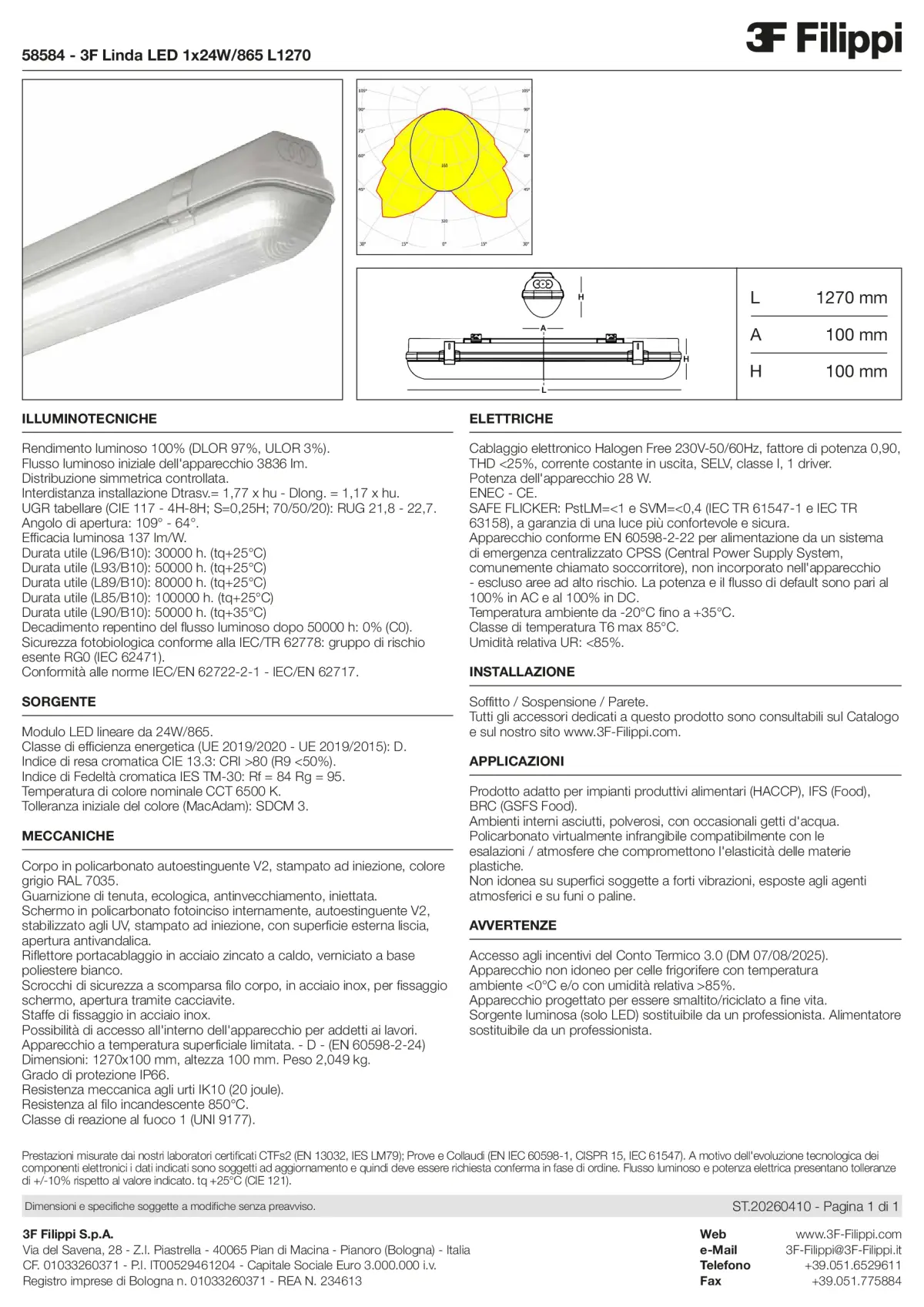 58584 - 3F Linda LED 1x24W-865 L1270 - Datasheet - it