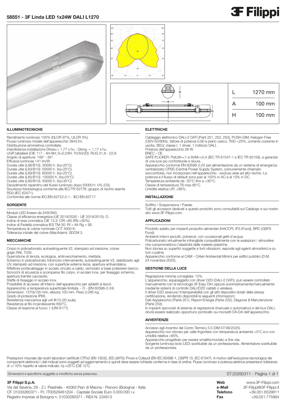 58551 - 3F Linda LED 1x24W DALI L1270 - Datasheet - it