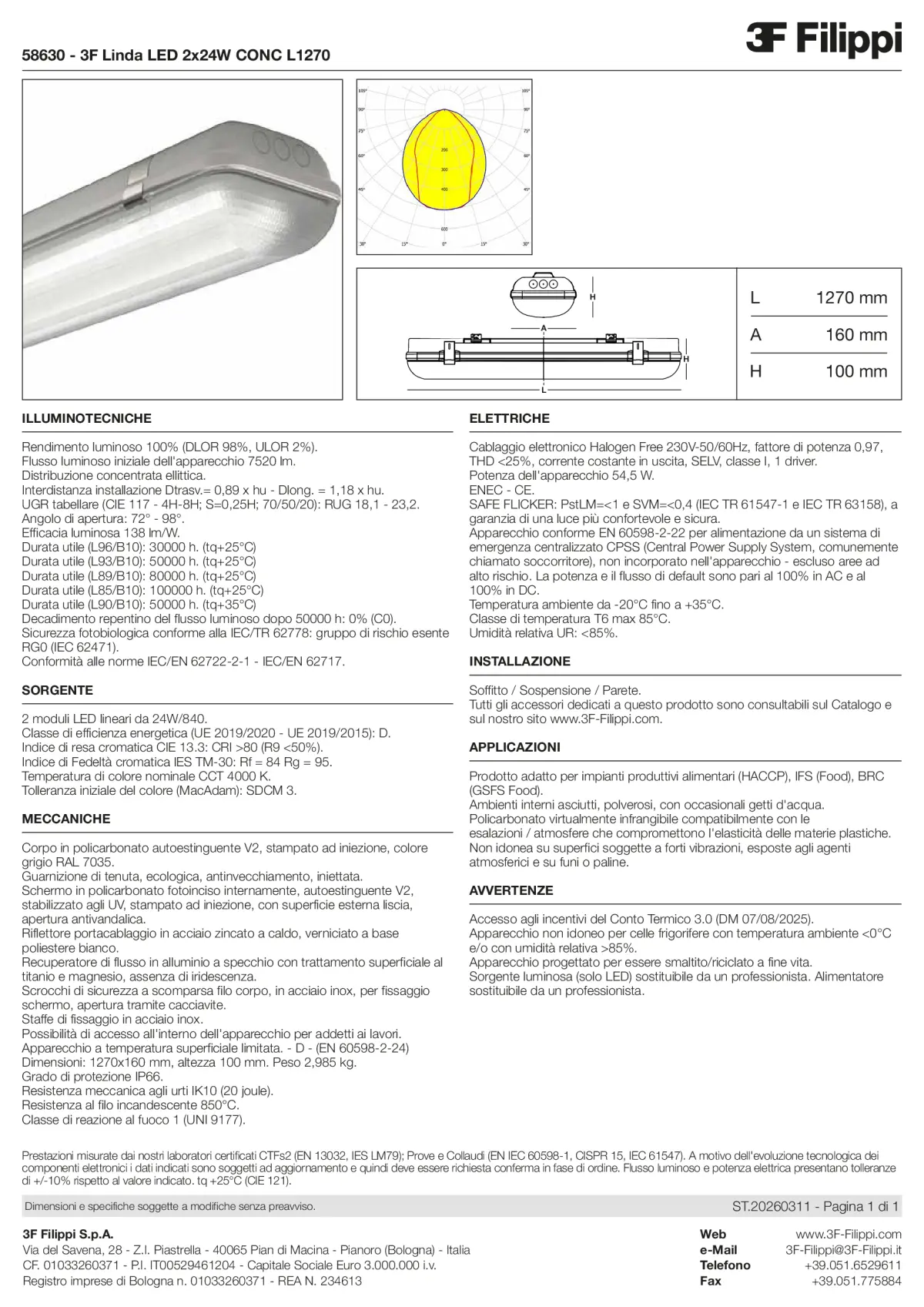 58630 - 3F Linda LED 2x24W CONC L1270 - Datasheet - it