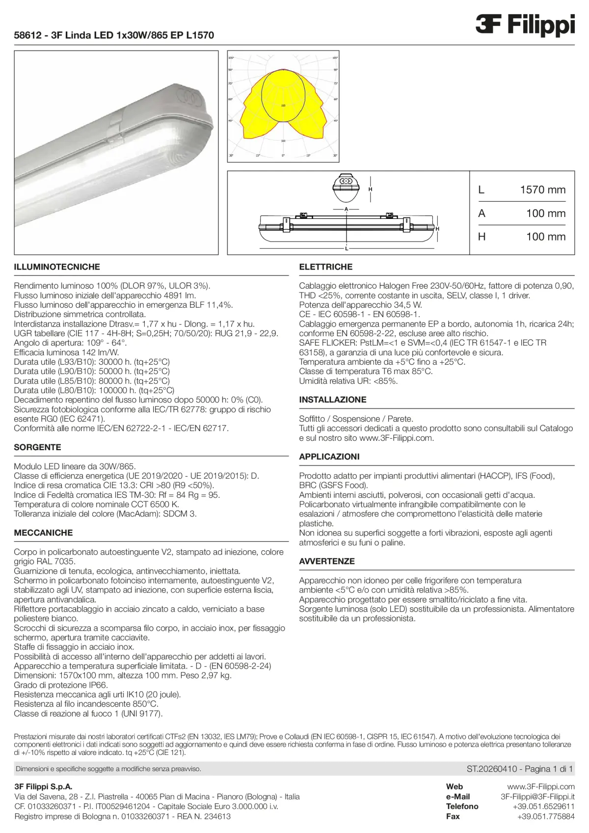 58612 - 3F Linda LED 1x30W-865 EP L1570 - Datasheet - it