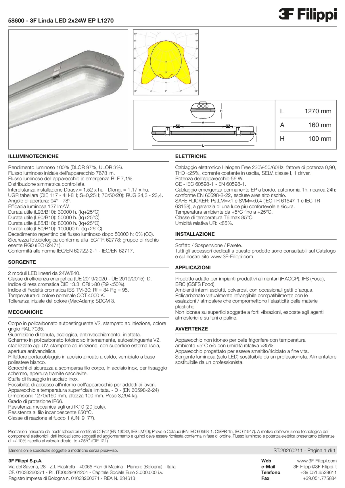 58600 - 3F Linda LED 2x24W EP L1270 - Datasheet - it