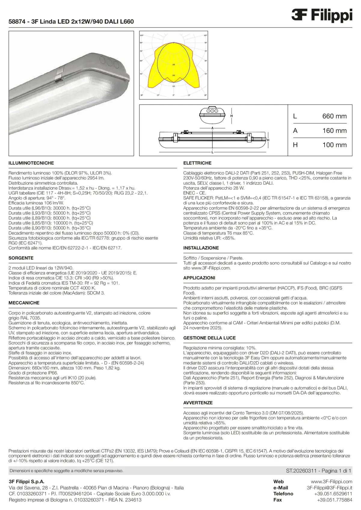 58874 - 3F Linda LED 2x12W-940 DALI L660 - Datasheet - it