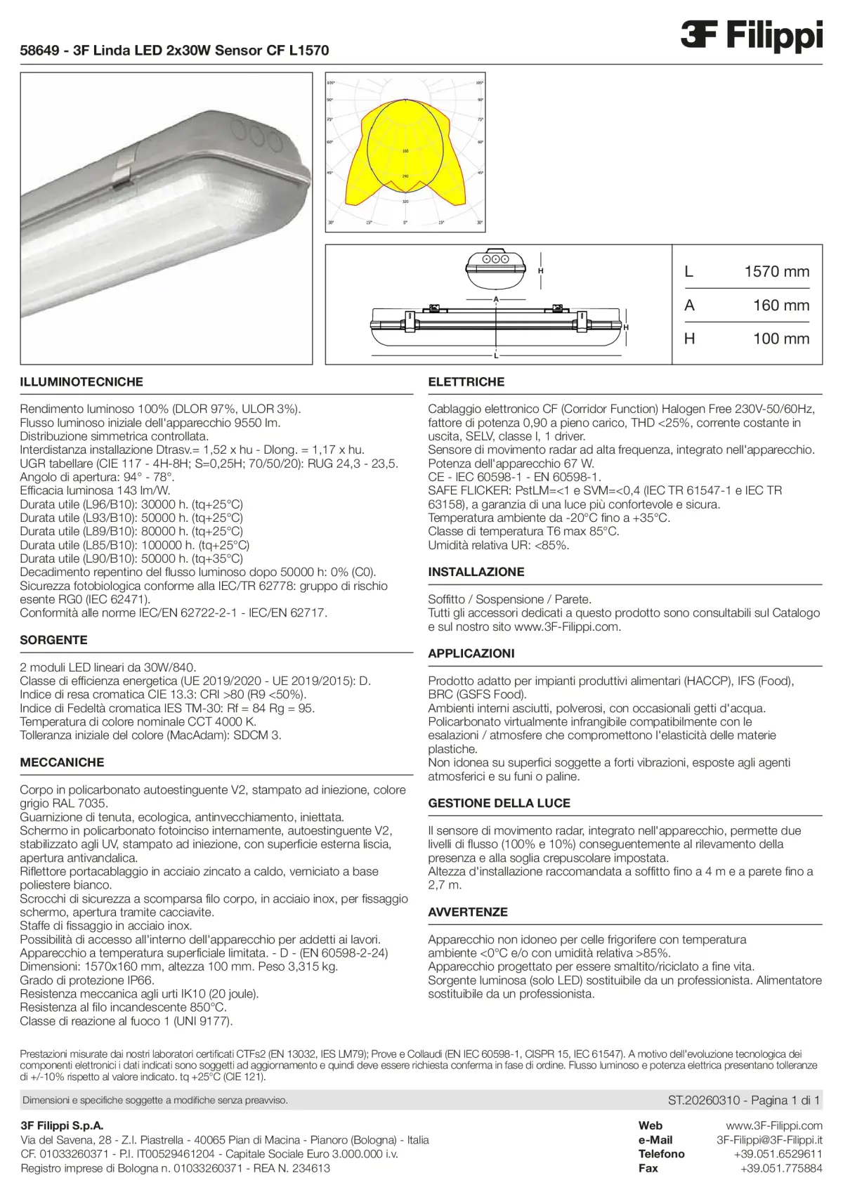 58649 - 3F Linda LED 2x30W Sensor CF L1570 - Datasheet - it