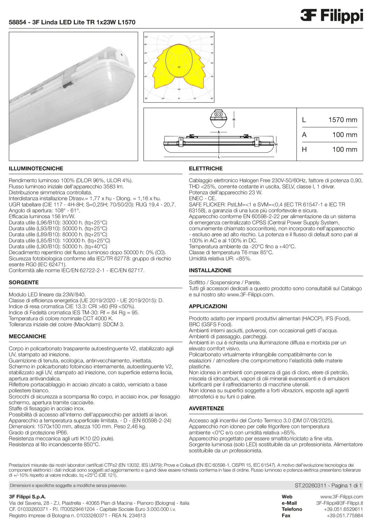 58854 - 3F Linda LED Lite TR 1x23W L1570 - Datasheet - it