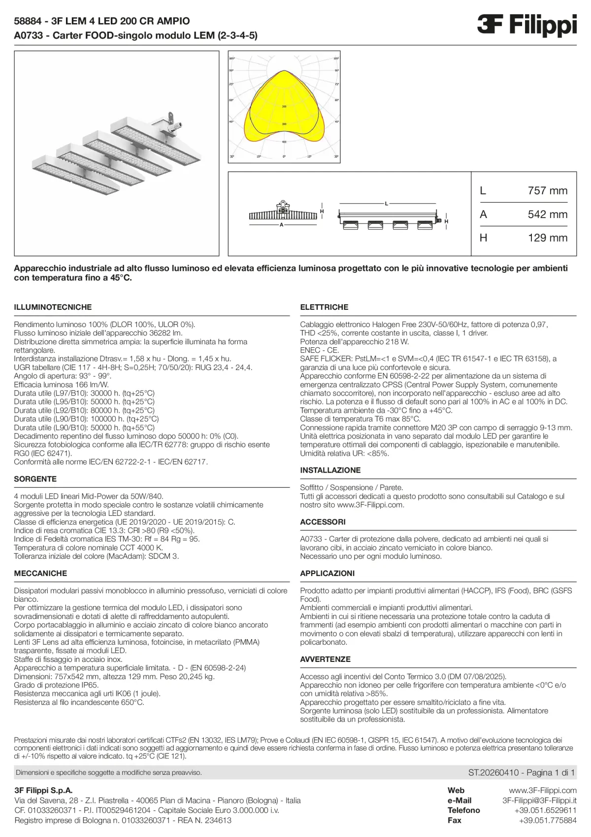 58884+A0733 - 3F LEM 4 LED 200 CR AMPIO + FOOD - Datasheet - it