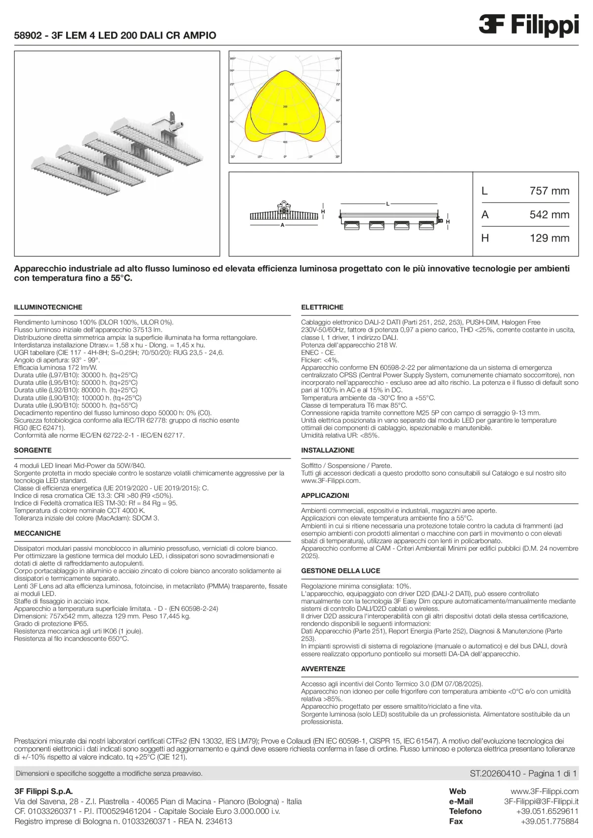 58902 - 3F LEM 4 LED 200 DALI CR AMPIO - Datasheet - it