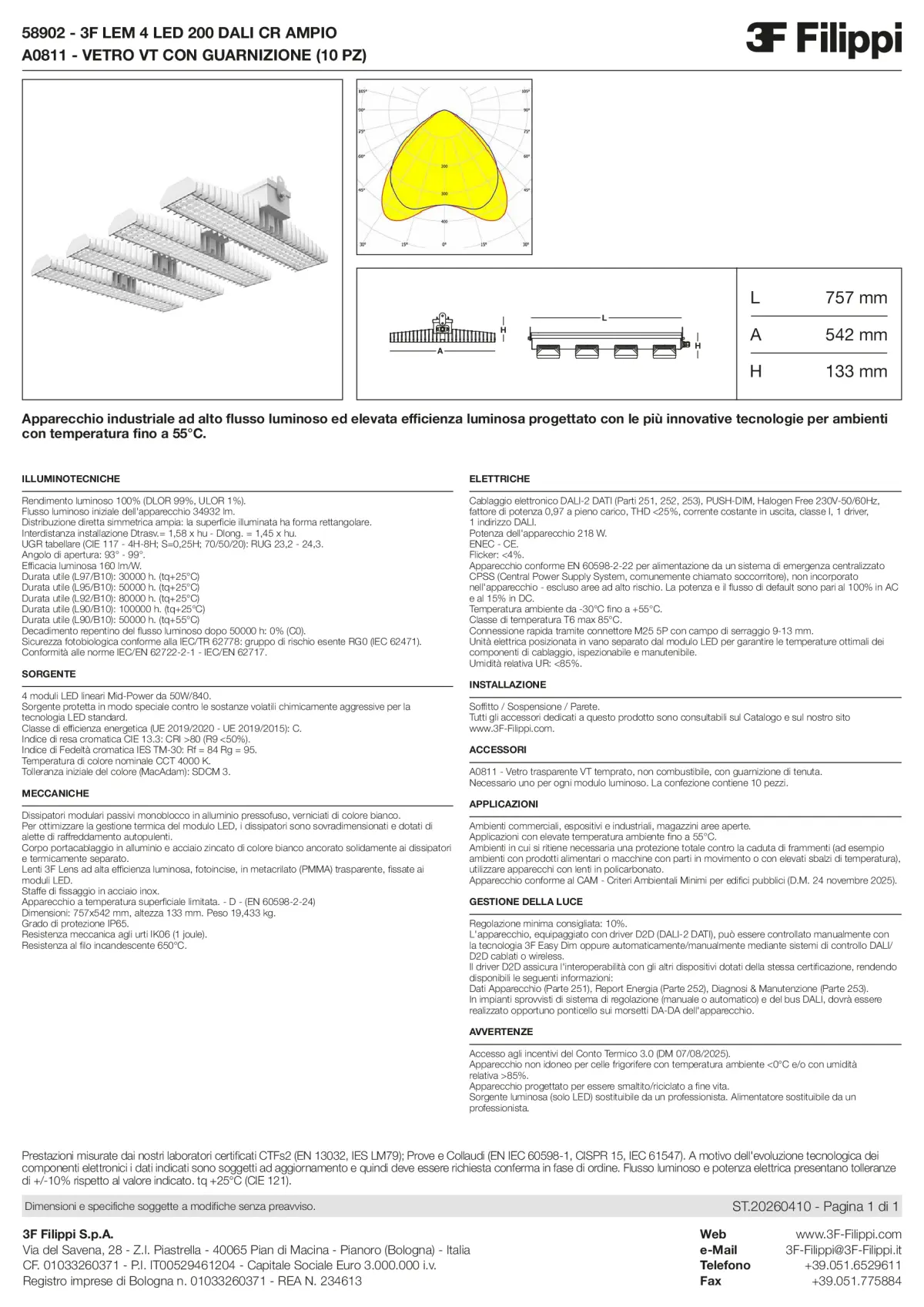 58902+A0811 - 3F LEM 4 LED 200 DALI CR AMPIO + VT - Datasheet - it