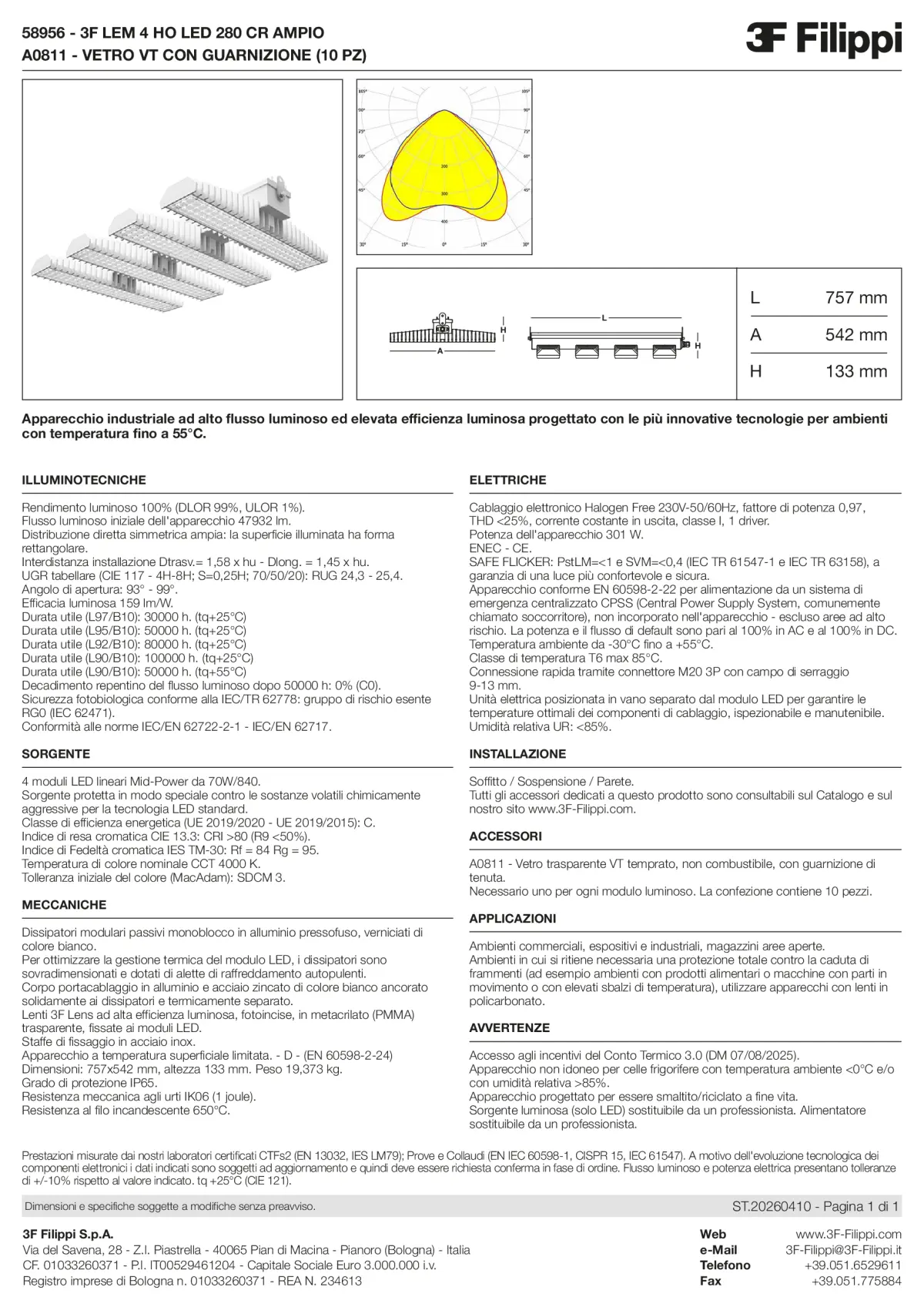 58956+A0811 - 3F LEM 4 HO LED 280 CR AMPIO + VT - Datasheet - it