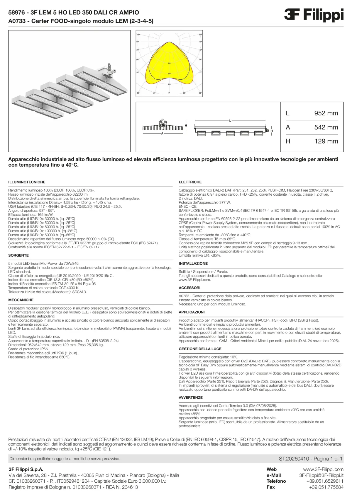 58976+A0733 - 3F LEM 5 HO LED 350 DALI CR AMPIO + FOOD - Datasheet - it