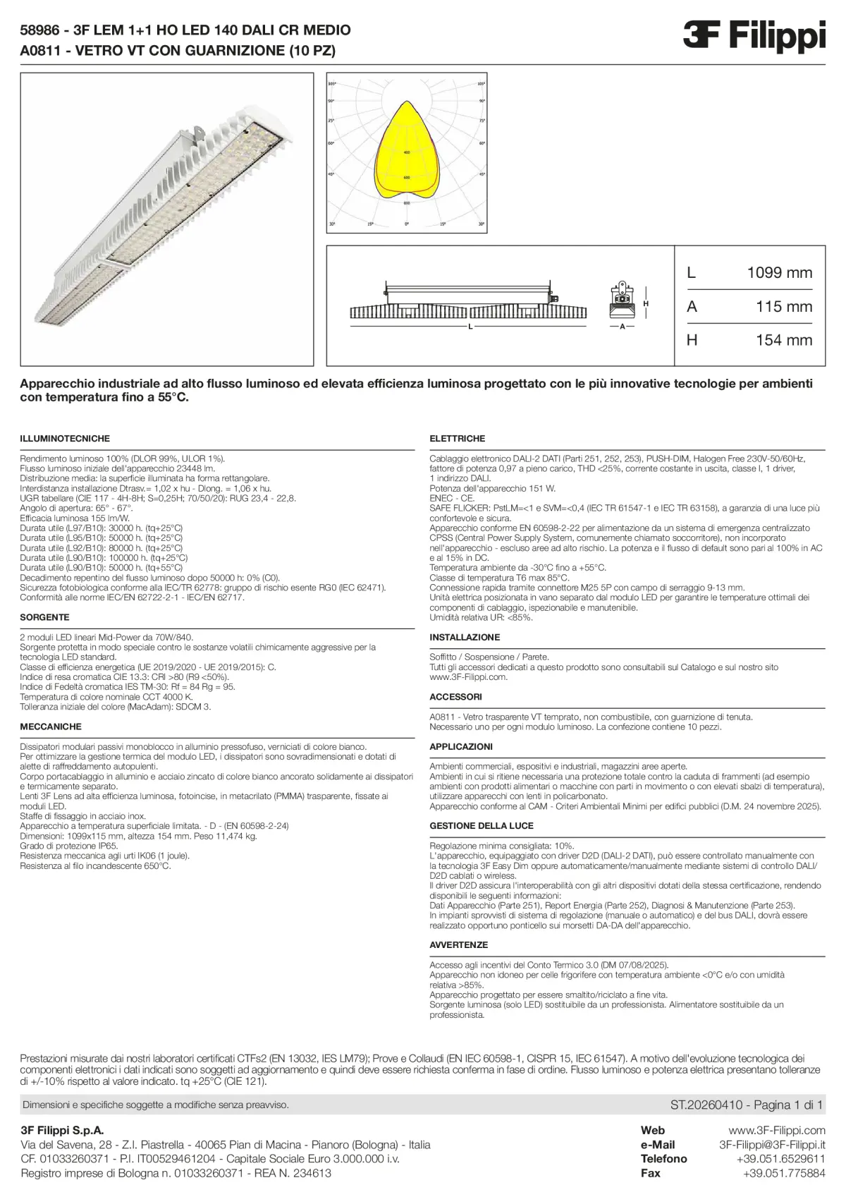 58986+A0811 - 3F LEM 1+1 HO LED 140 DALI CR MEDIO + VT - Datasheet - it
