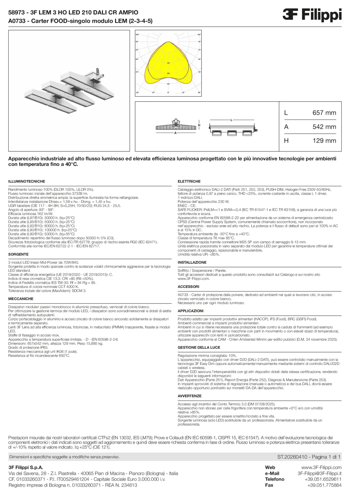 58973+A0733 - 3F LEM 3 HO LED 210 DALI CR AMPIO + FOOD - Datasheet - it