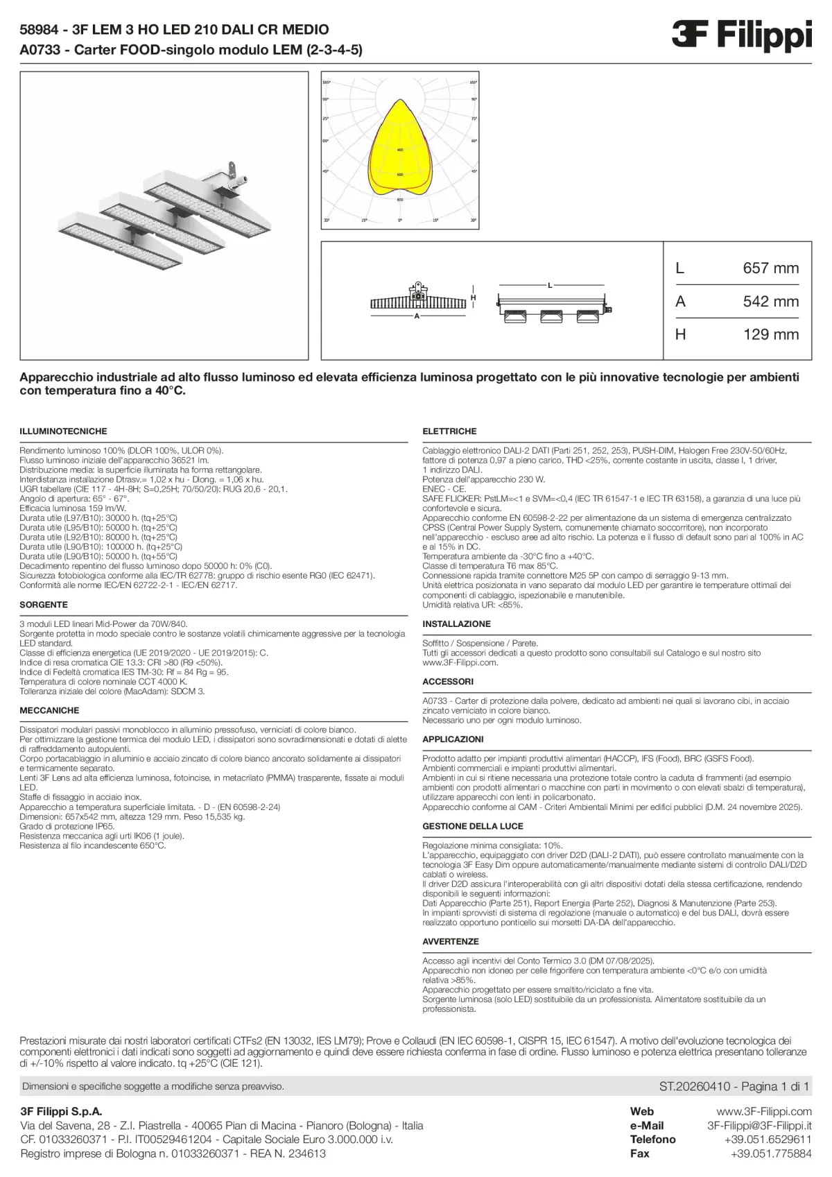 58984+A0733 - 3F LEM 3 HO LED 210 DALI CR MEDIO + FOOD - Datasheet - it