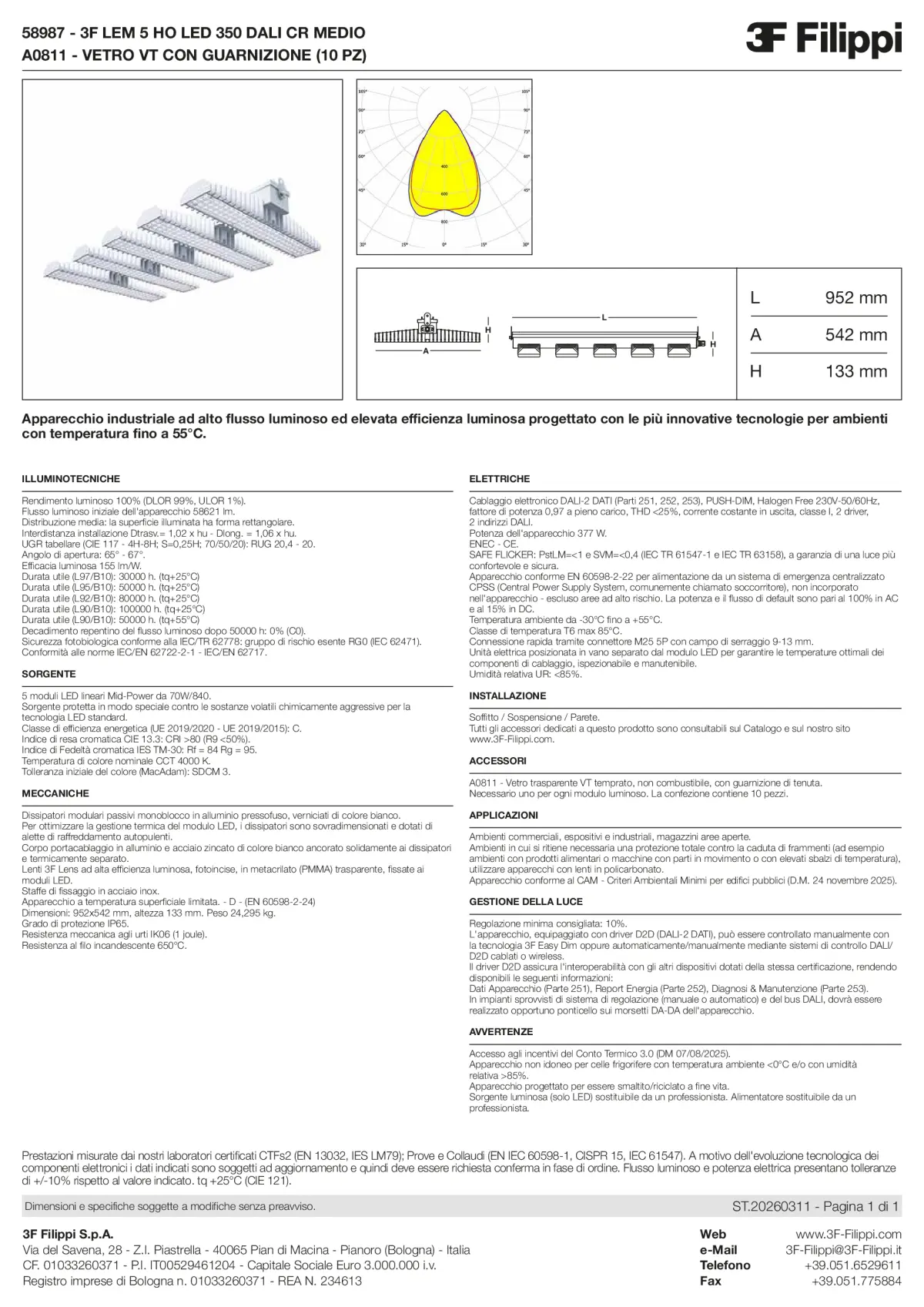 58987+A0811 - 3F LEM 5 HO LED 350 DALI CR MEDIO + VT - Datasheet - it