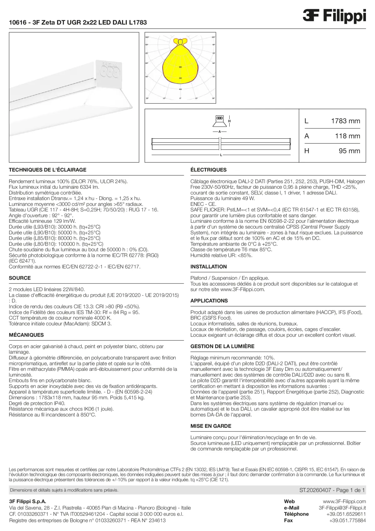 10616 - 3F Zeta DT UGR 2x22 LED DALI L1783 - Datasheet - fr
