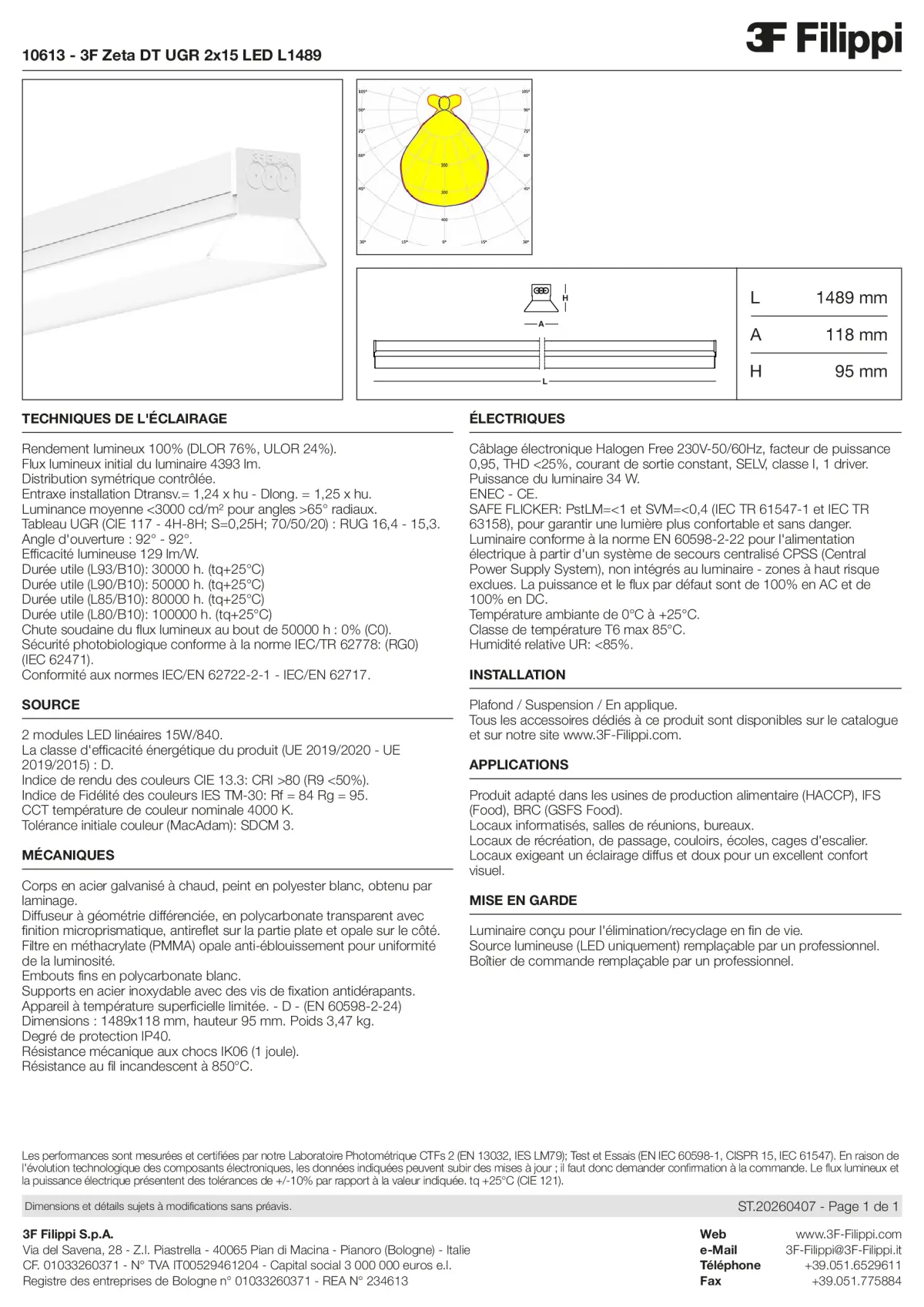 10613 - 3F Zeta DT UGR 2x15 LED L1489 - Datasheet - fr