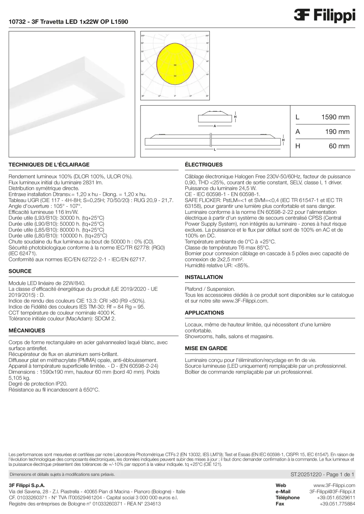 10732 - 3F Travetta LED 1x22W OP L1590 - Datasheet - fr