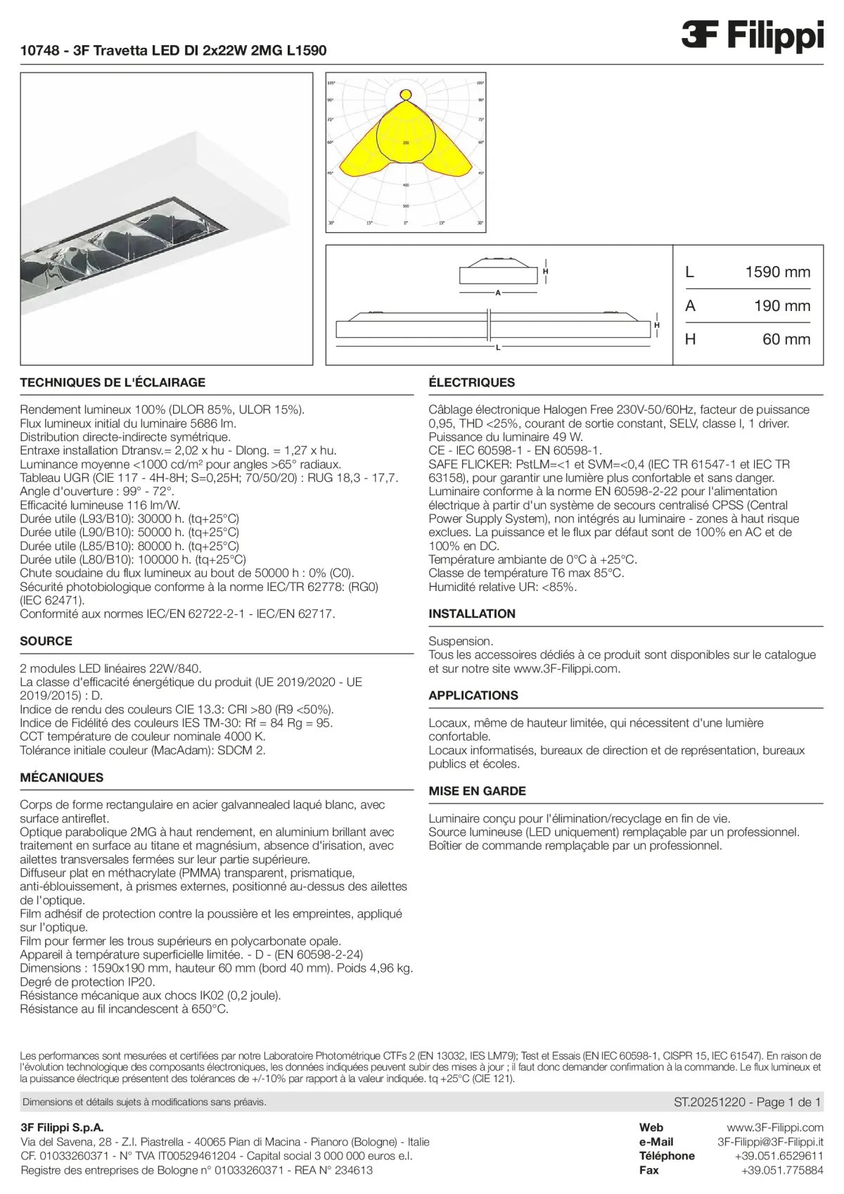 10748 - 3F Travetta LED DI 2x22W 2MG L1590 - Datasheet - fr