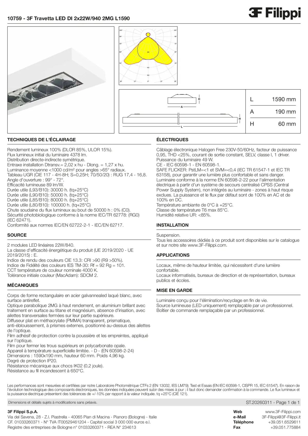 10759 - 3F Travetta LED DI 2x22W-940 2MG L1590 - Datasheet - fr