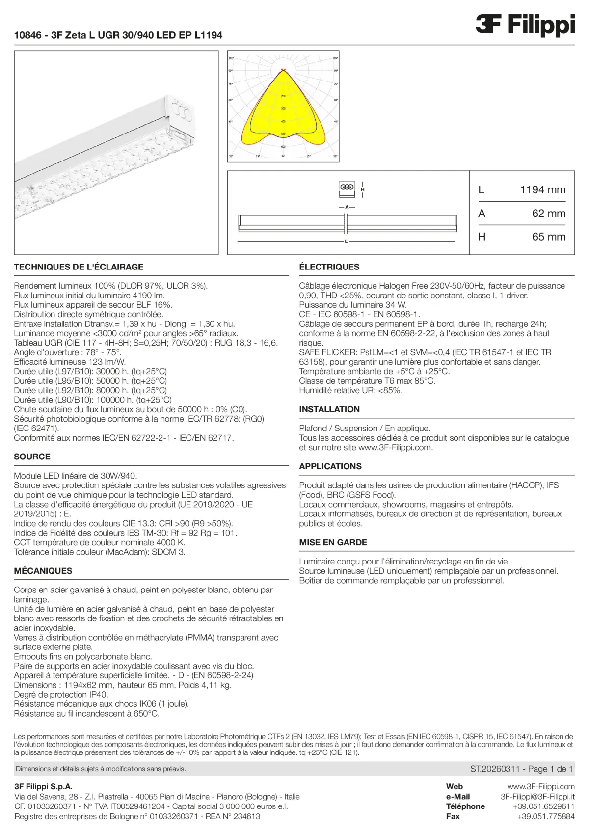 10846 - 3F Zeta L UGR 30-940 LED EP L1194 - Datasheet - fr