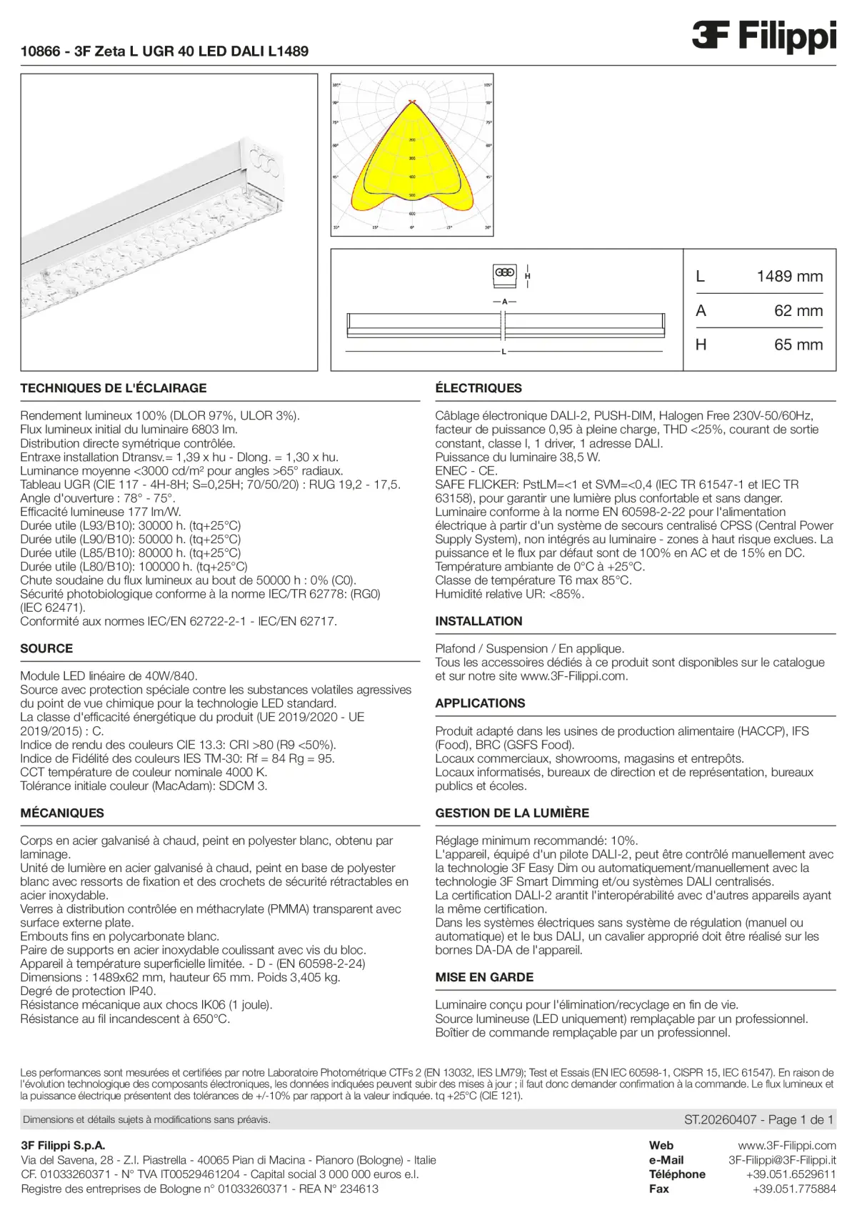 10866 - 3F Zeta L UGR 40 LED DALI L1489 - Datasheet - fr