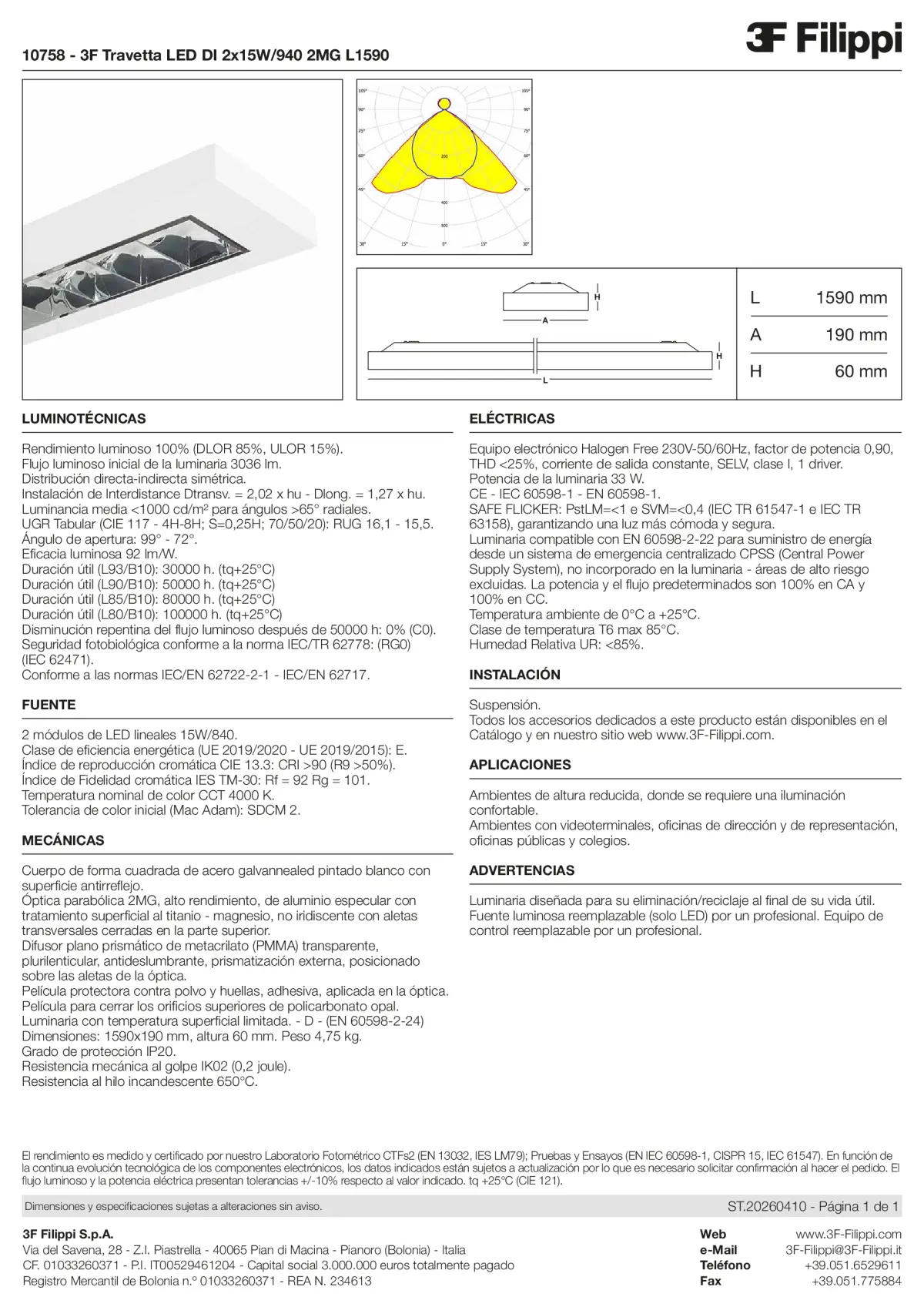 10758 - 3F Travetta LED DI 2x15W-940 2MG L1590 - Datasheet - es