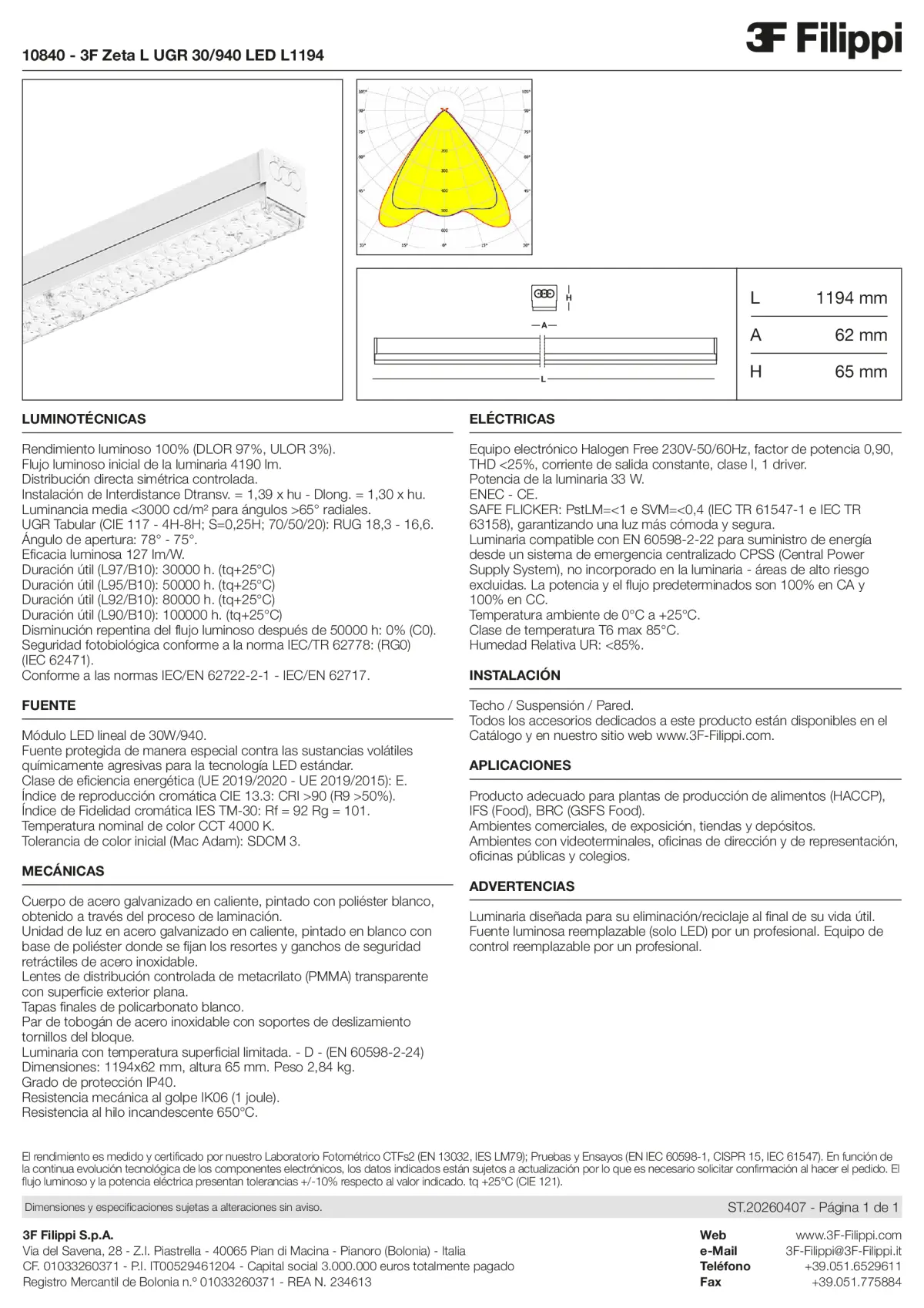 10840 - 3F Zeta L UGR 30-940 LED L1194 - Datasheet - es