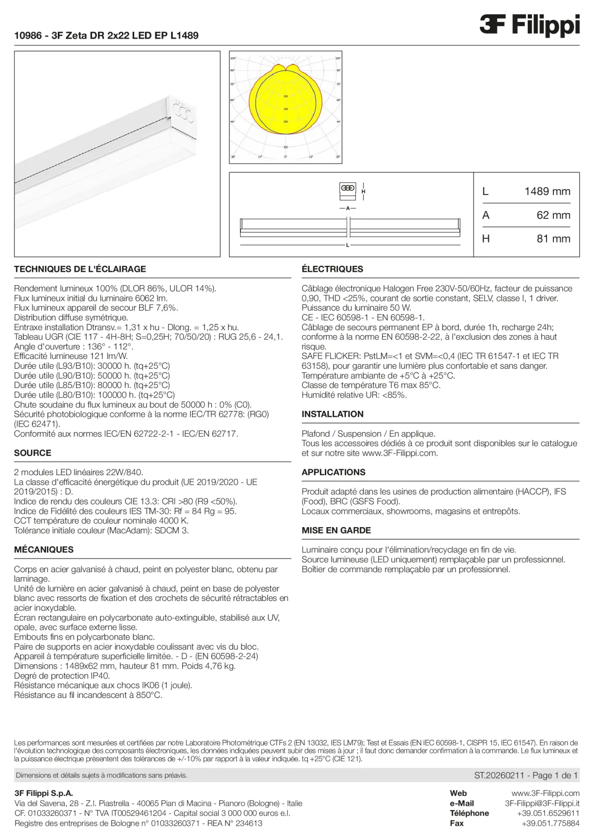 10986 - 3F Zeta DR 2x22 LED EP L1489 - Datasheet - fr