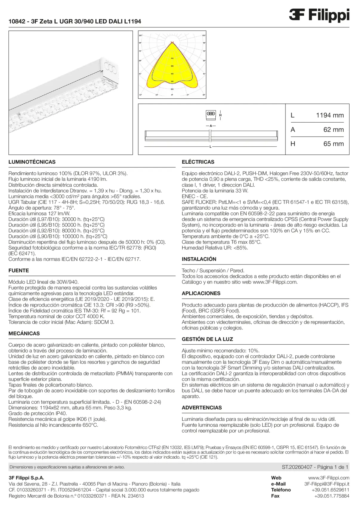10842 - 3F Zeta L UGR 30-940 LED DALI L1194 - Datasheet - es