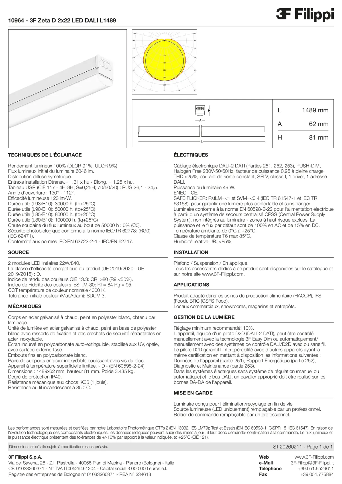 10964 - 3F Zeta D 2x22 LED DALI L1489 - Datasheet - fr
