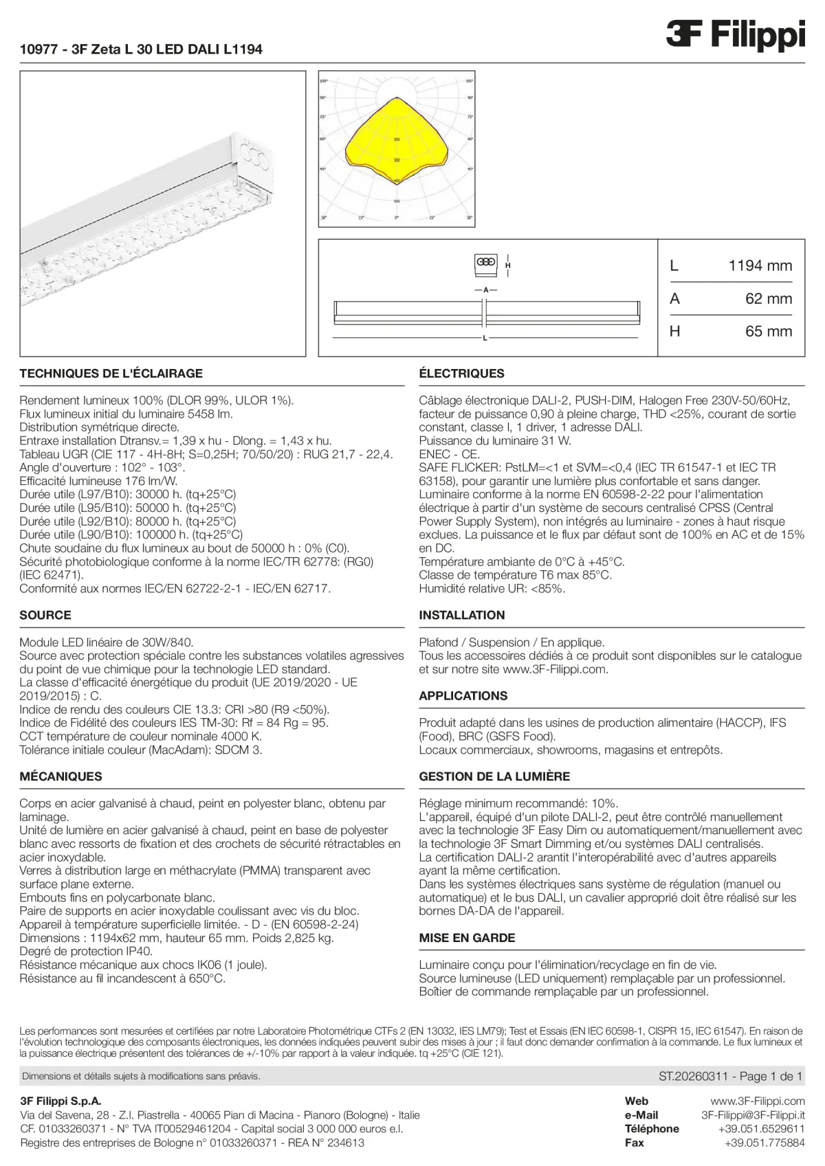 10977 - 3F Zeta L 30 LED DALI L1194 - Datasheet - fr