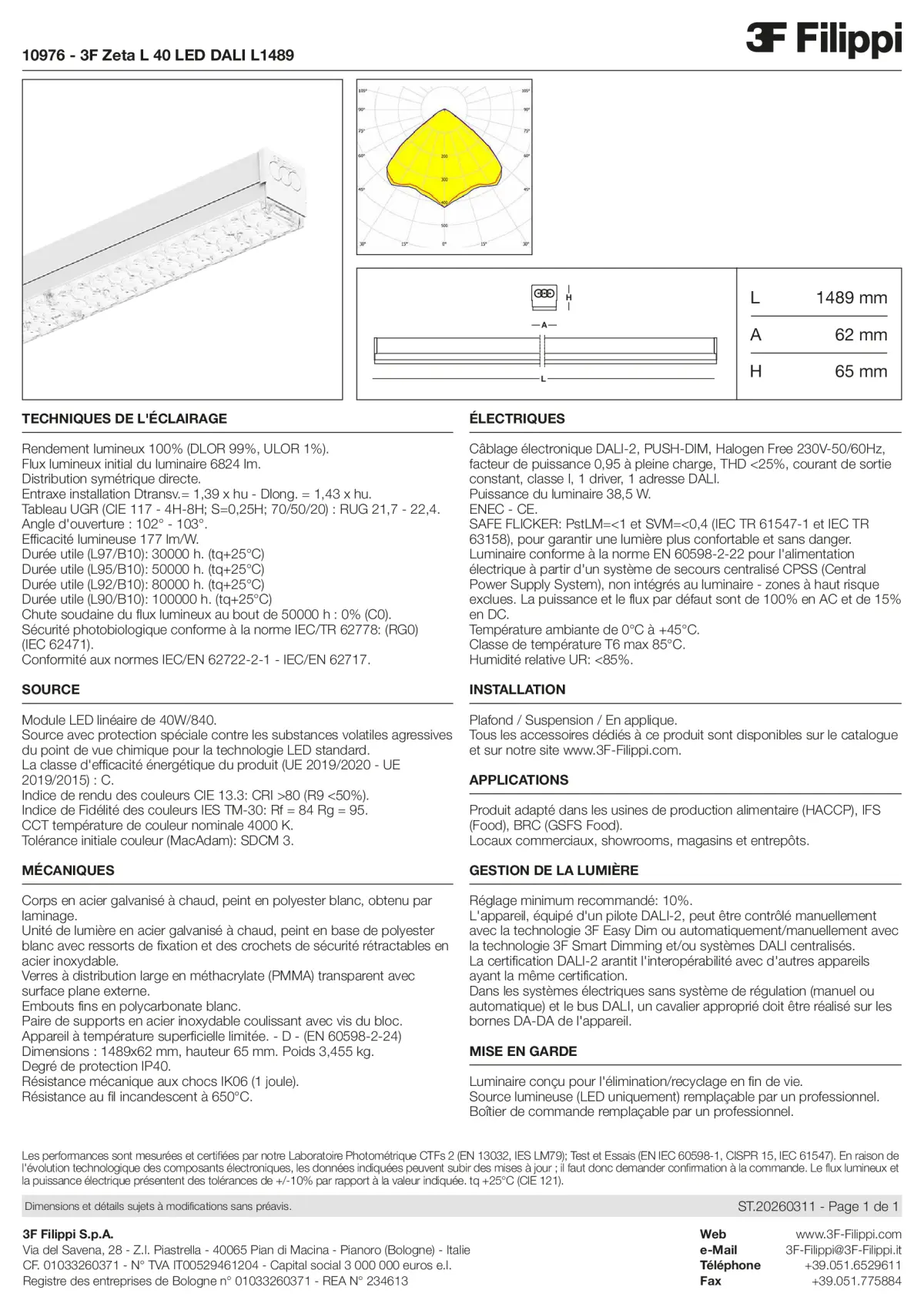 10976 - 3F Zeta L 40 LED DALI L1489 - Datasheet - fr