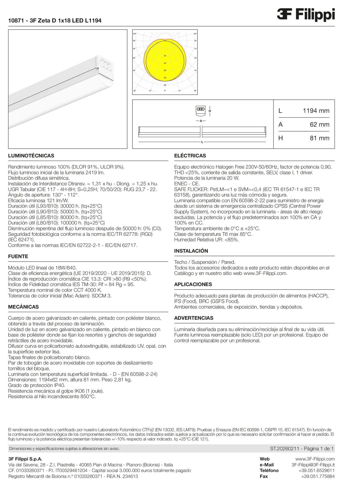 10871 - 3F Zeta D 1x18 LED L1194 - Datasheet - es
