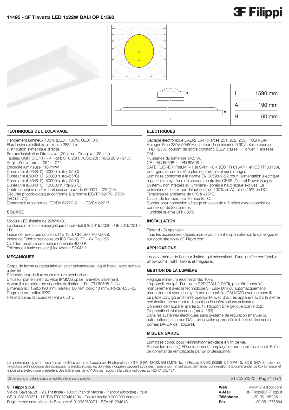 11495 - 3F Travetta LED 1x22W DALI OP L1590 - Datasheet - fr